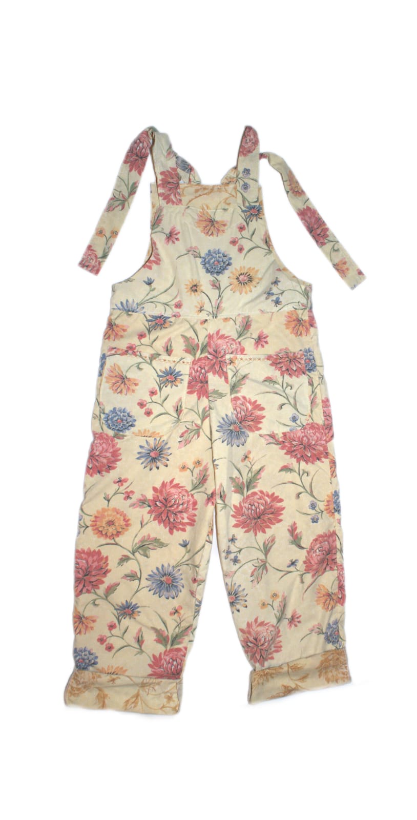 Dungarees size adult 6-8. Pink and cream vintage floral RelovedDesignsbyDawn