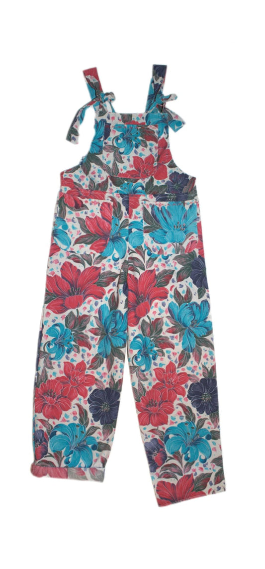 Dungarees size adult 6-8. Red and blue floral RelovedDesignsbyDawn
