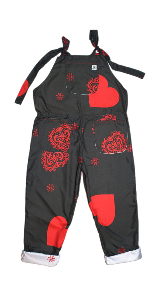 Dungarees size 10 hearts black and red RelovedDesignsbyDawn