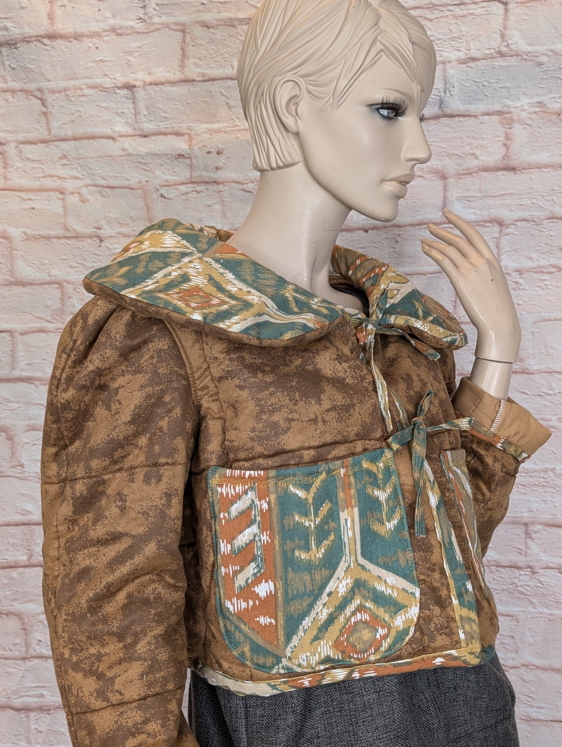 Jacket size 12, cropped jacket,large collar jacket, warm jacket, rework jacket, cottage core jacket, RelovedDesignsbyDawn