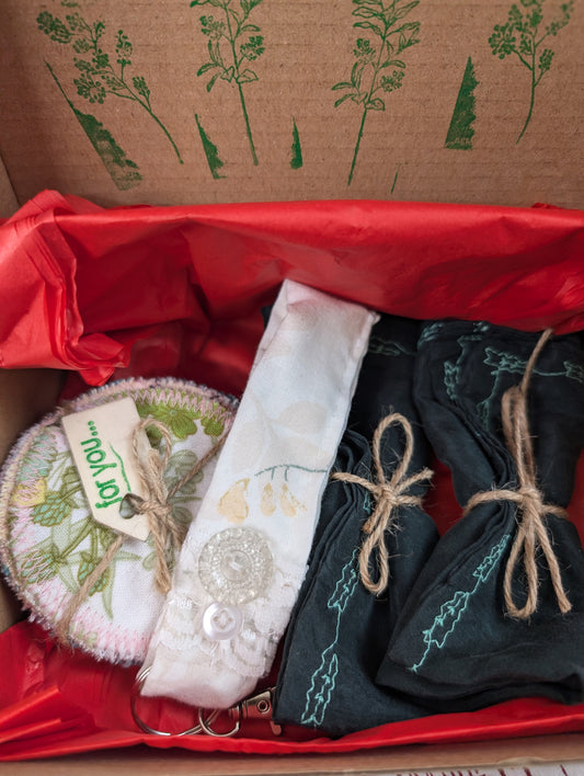 Christmas gift box, handkerchief, napkin gift box, sustainable Christmas gifts, face wipes gift, ethical gifts box, eco small gift. RelovedDesignsbyDawn