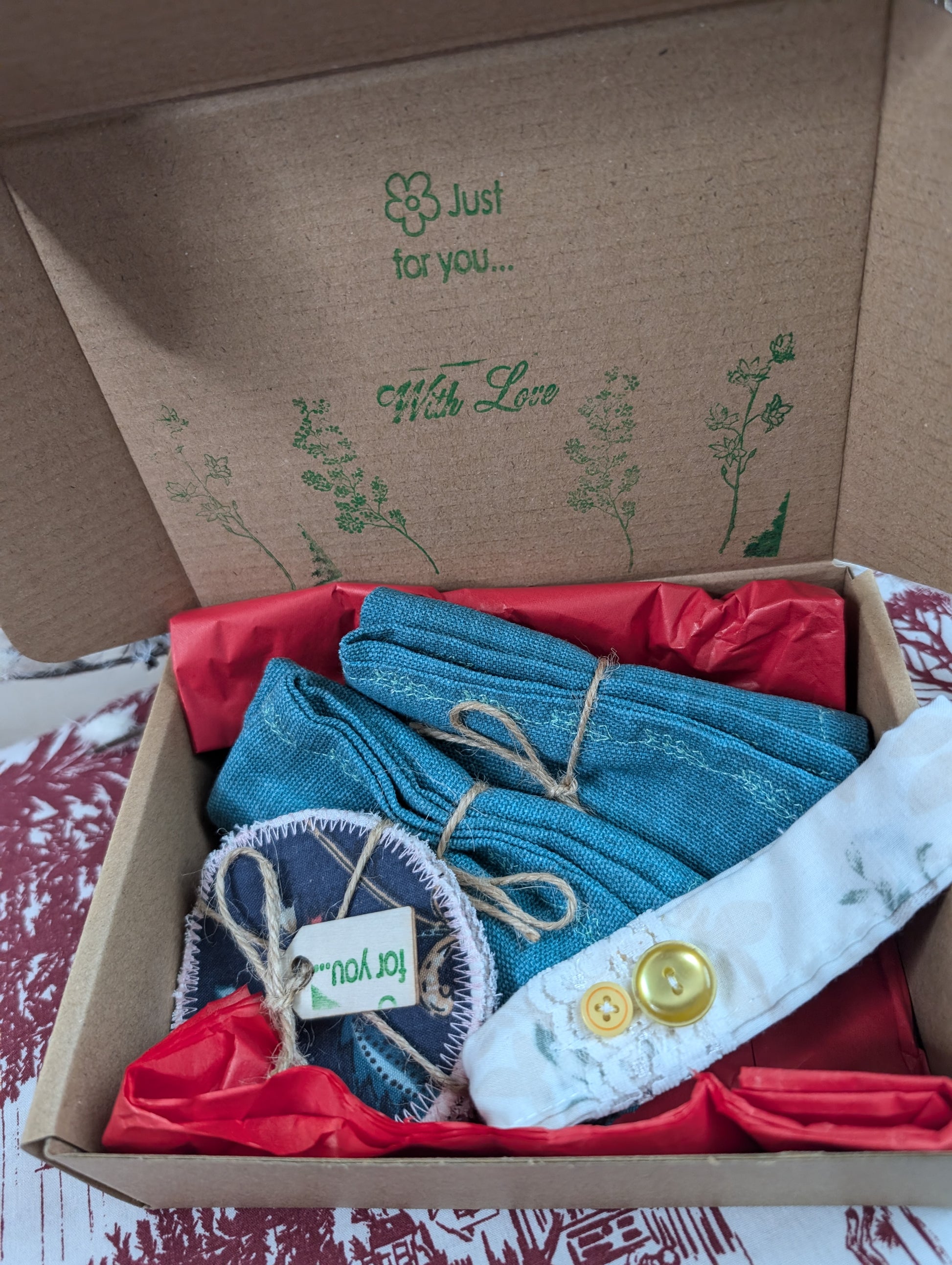Christmas gift box, handkerchief, napkin gift box, sustainable Christmas gifts, face wipes gift, ethical gifts box, eco small gift. RelovedDesignsbyDawn