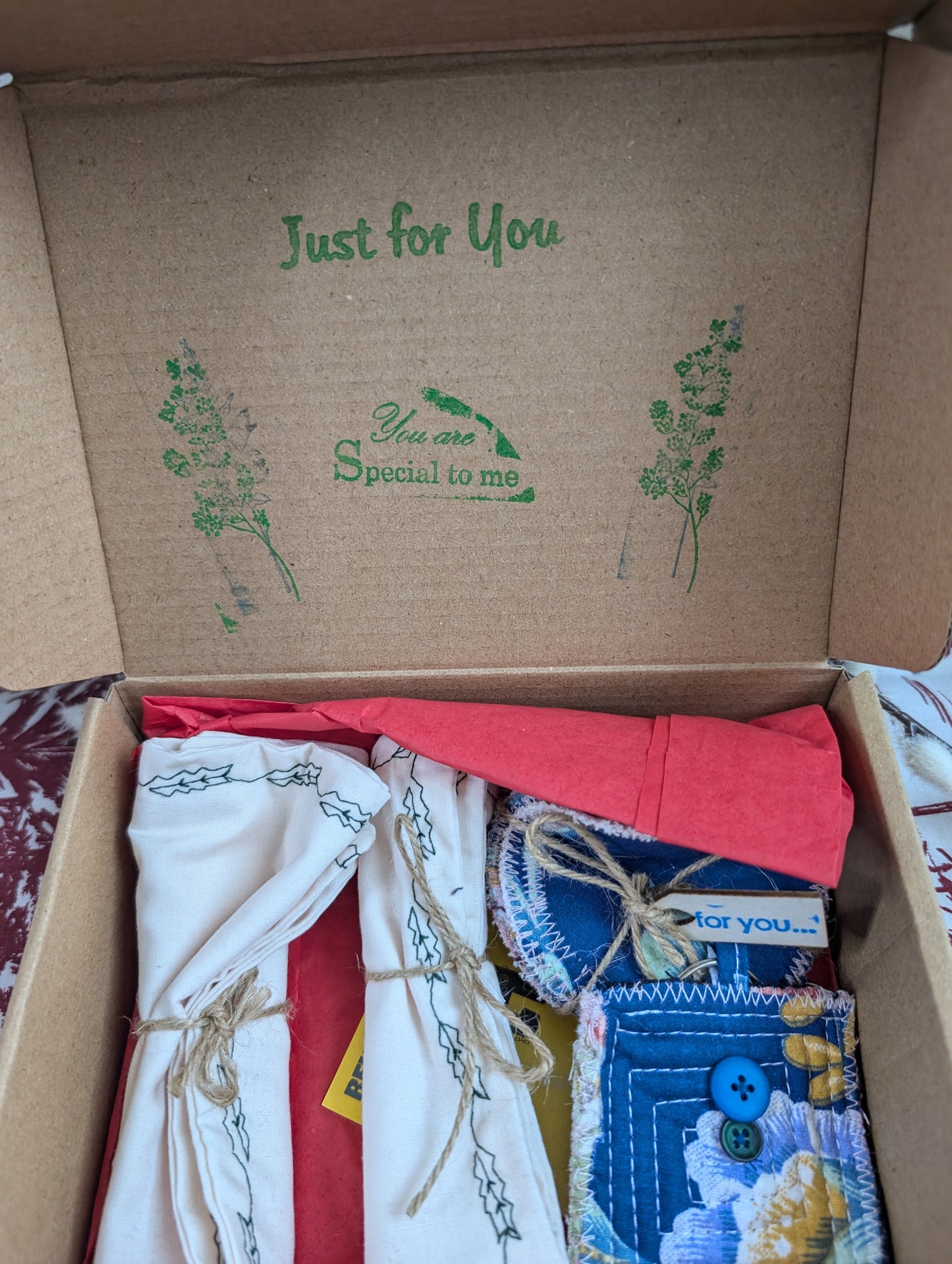 Christmas gift box, handkerchief, napkin gift box, sustainable Christmas gifts, face wipes gift, ethical gifts box, eco small gift. RelovedDesignsbyDawn