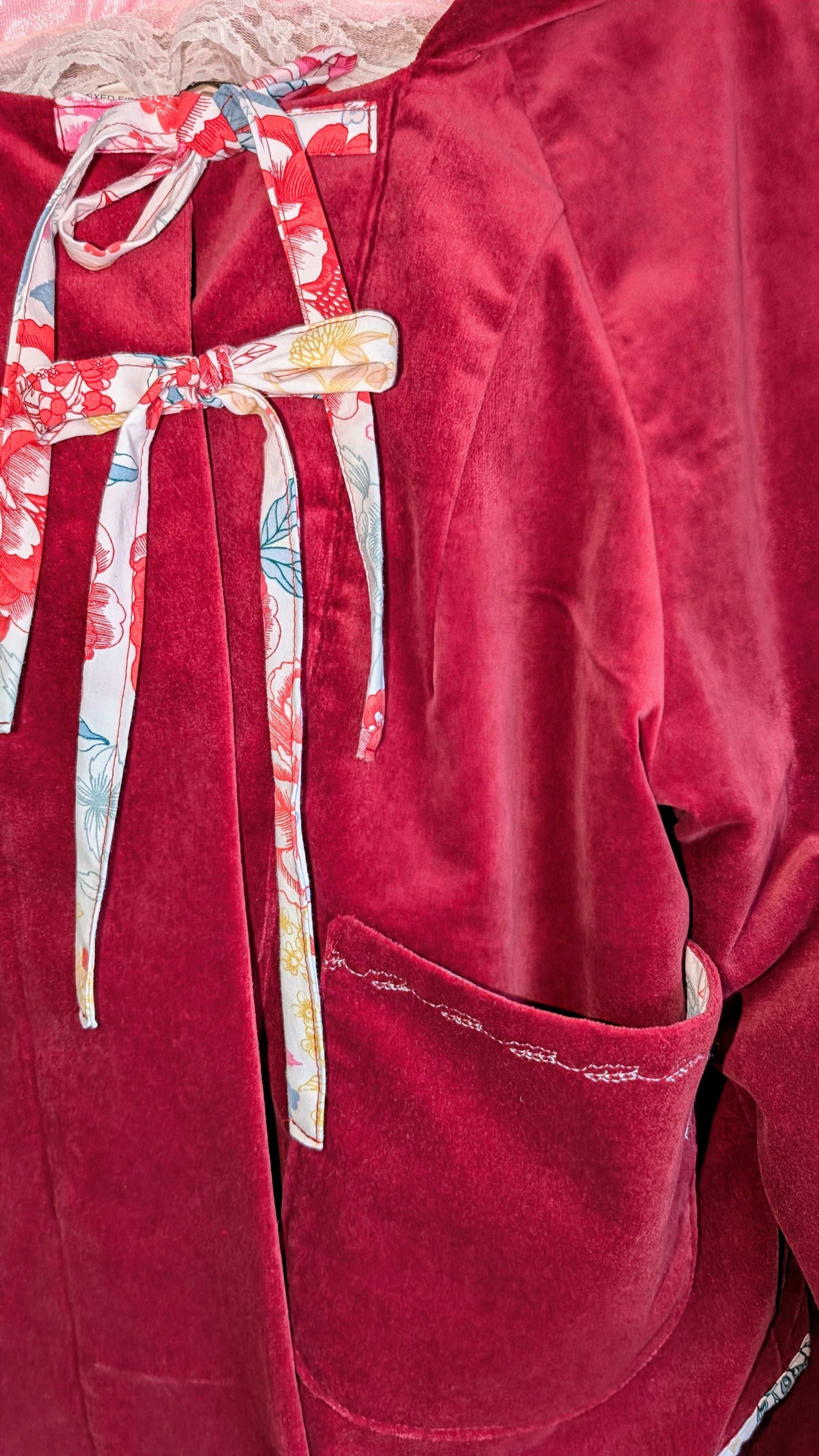 Jacket hooded , cropped jacket size 16/18/XL, hooded red coat, fairy style jacket, velvety jacket, red riding hood jacket, pretty red coat - RelovedDesignsbyDawn