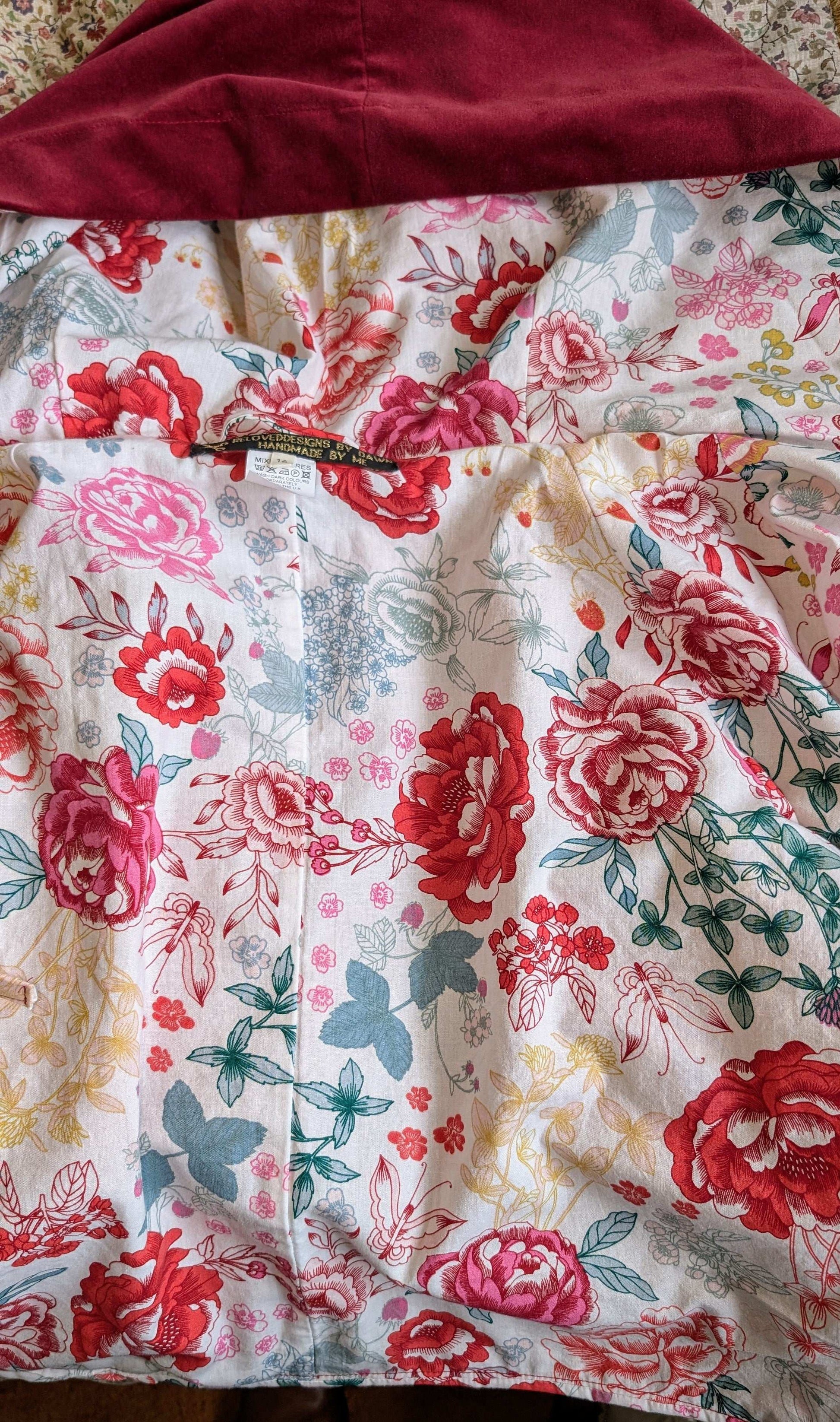 Jacket hooded , cropped jacket size 16/18/XL, hooded red coat, fairy style jacket, velvety jacket, red riding hood jacket, pretty red coat - RelovedDesignsbyDawn