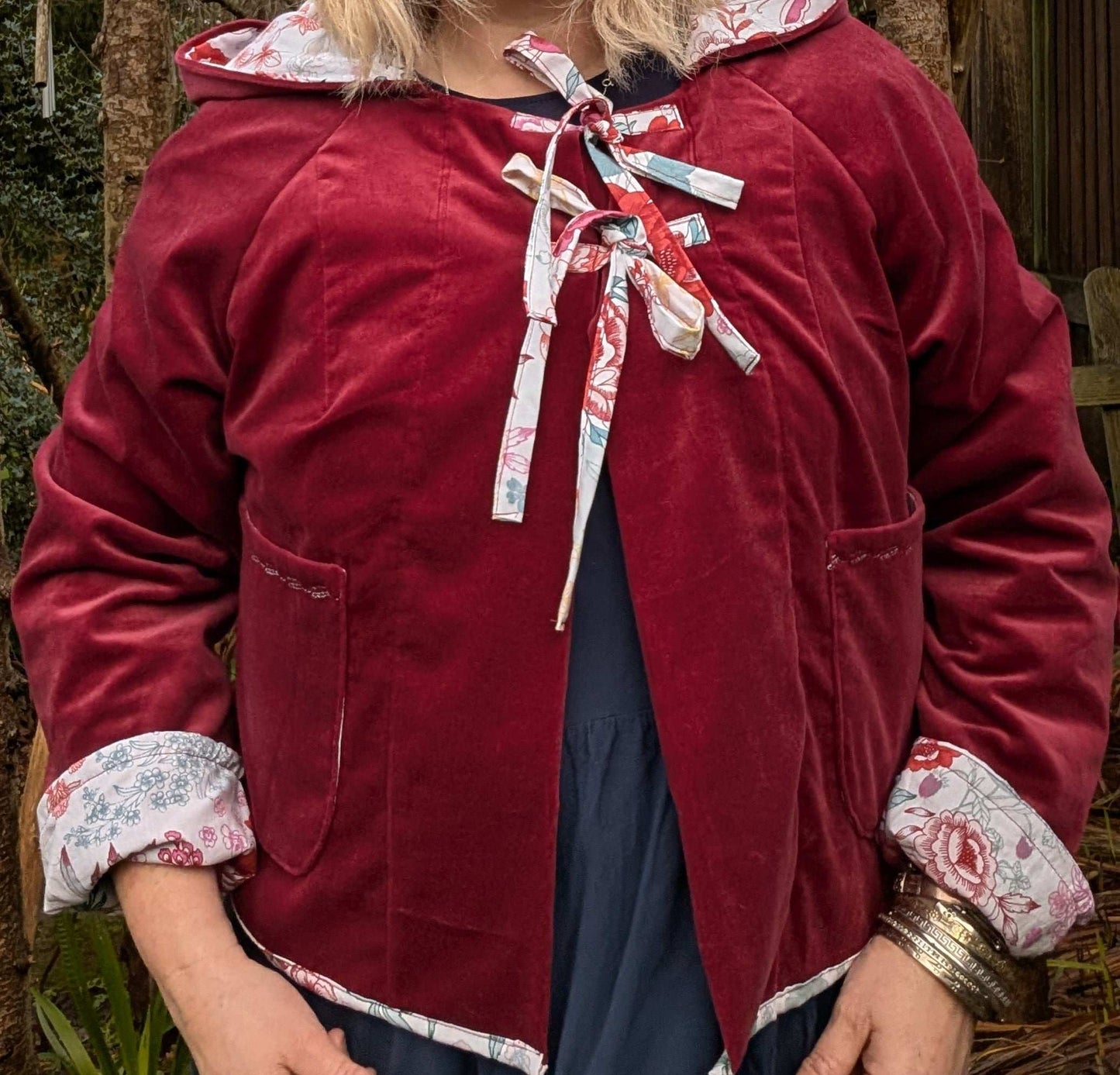 Jacket hooded , cropped jacket size 16/18/XL, hooded red coat, fairy style jacket, velvety jacket, red riding hood jacket, pretty red coat - RelovedDesignsbyDawn