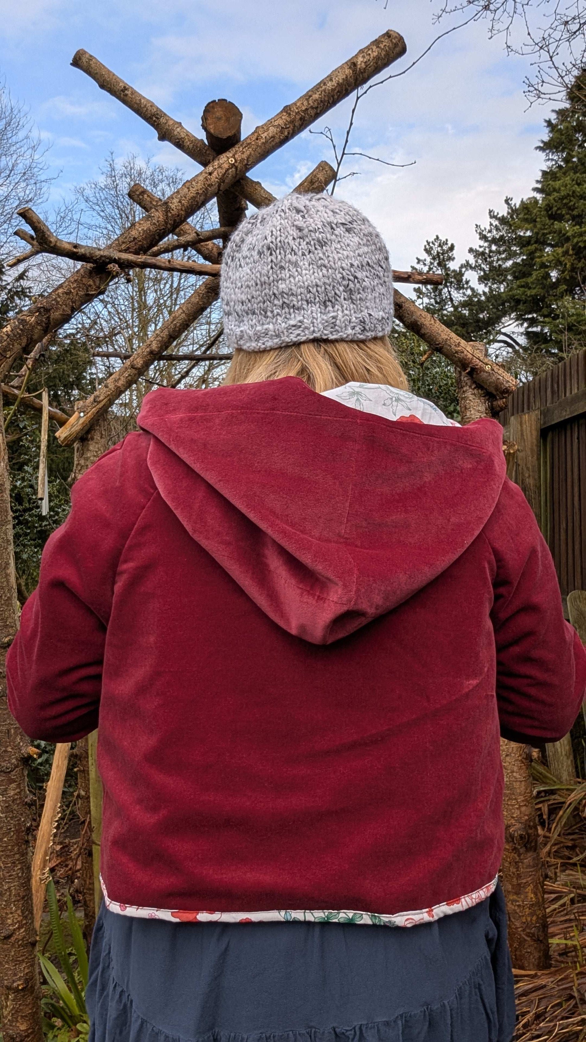 Jacket hooded , cropped jacket size 16/18/XL, hooded red coat, fairy style jacket, velvety jacket, red riding hood jacket, pretty red coat - RelovedDesignsbyDawn