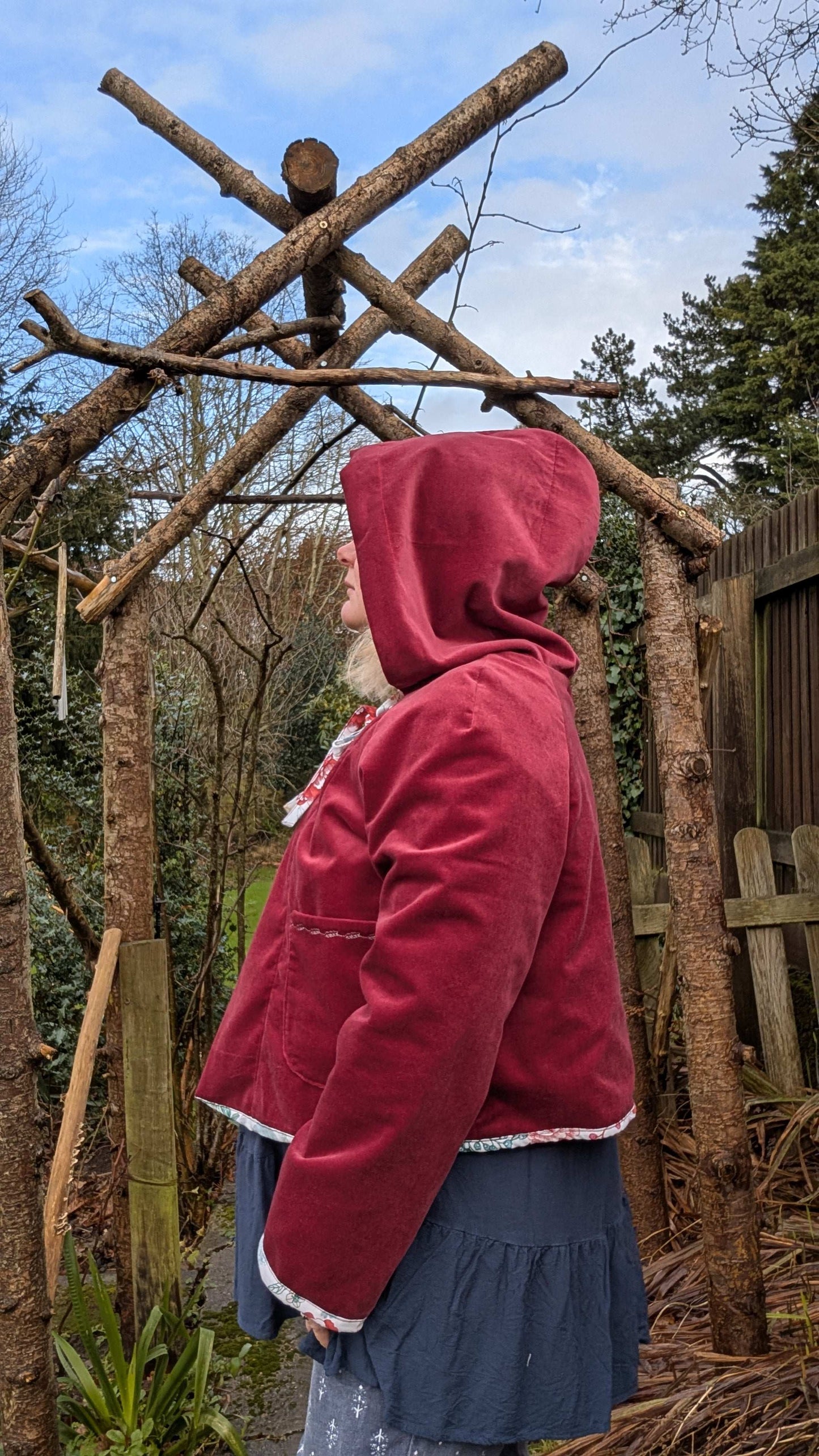 Jacket hooded , cropped jacket size 16/18/XL, hooded red coat, fairy style jacket, velvety jacket, red riding hood jacket, pretty red coat - RelovedDesignsbyDawn