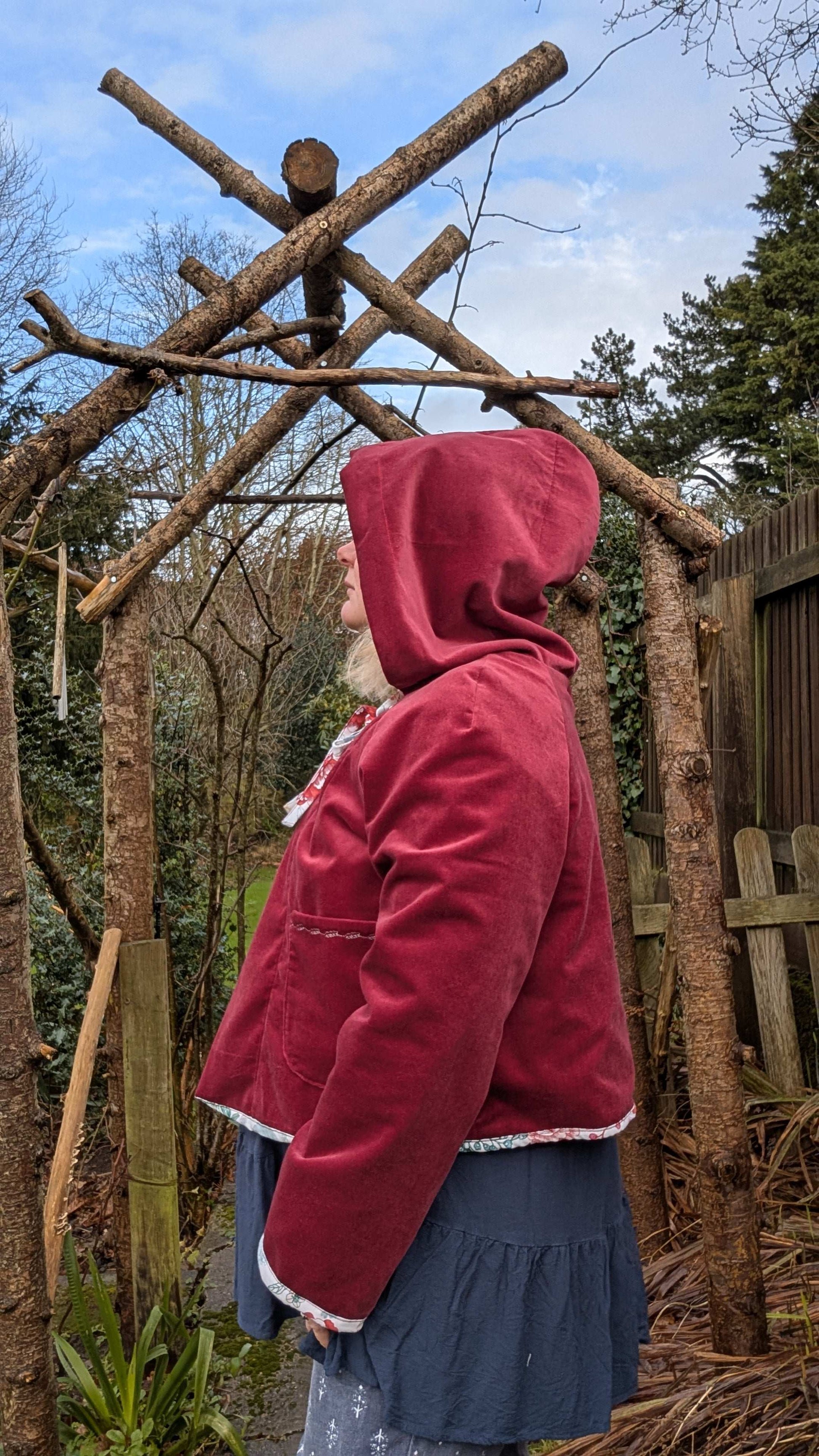 Jacket hooded , cropped jacket size 16/18/XL, hooded red coat, fairy style jacket, velvety jacket, red riding hood jacket, pretty red coat - RelovedDesignsbyDawn