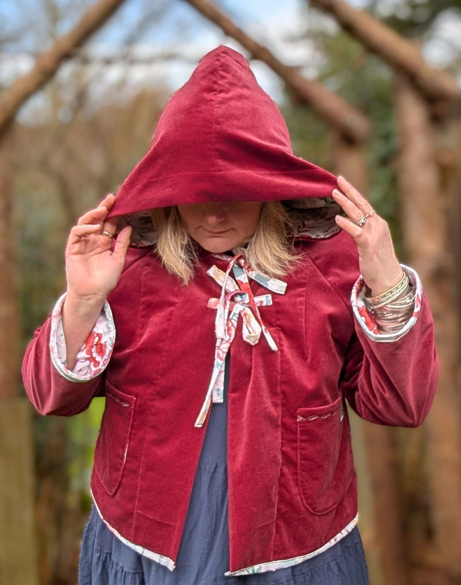 Jacket hooded , cropped jacket size 16/18/XL, hooded red coat, fairy style jacket, velvety jacket, red riding hood jacket, pretty red coat - RelovedDesignsbyDawn