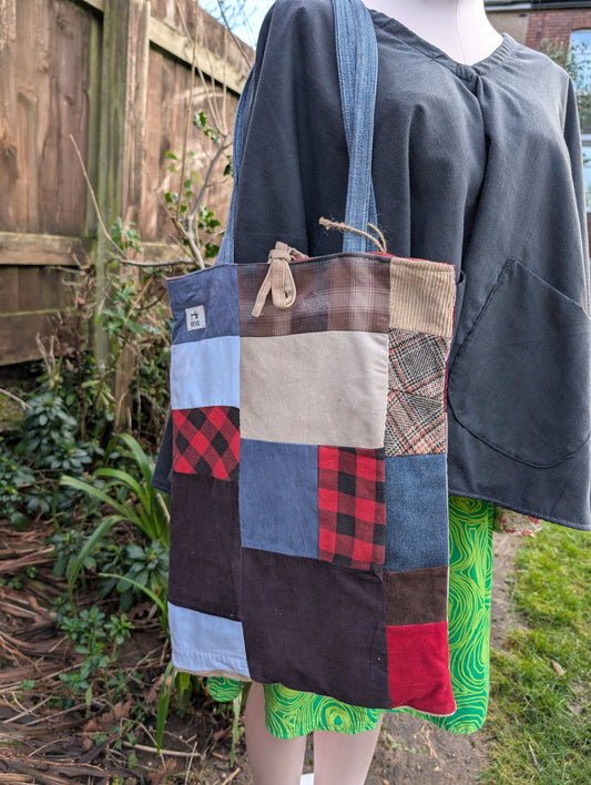 bag large, tote shopping bag, shoulder bag, patchwork bag, rustic bag, laptop size shoulder tote, corduroy patchwork, slouchy shopper bag, - RelovedDesignsbyDawn
