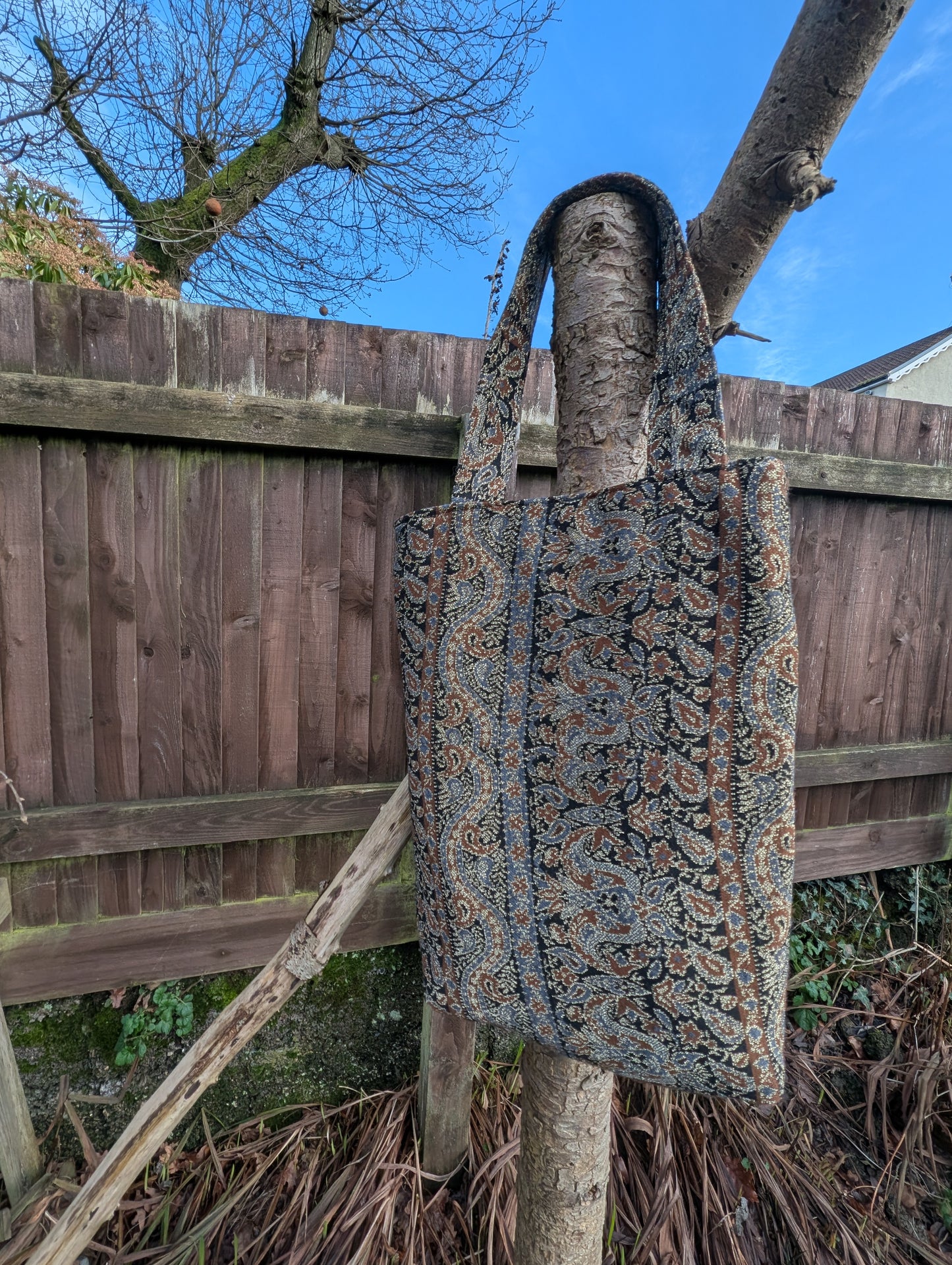 Bag glittery,Large tote Bag, Paisley, Bespoke, Retro, Soft Casual, Cute, Hand Made, Market Bag, Eco Friendly, Grocery Bag, Rustic - RelovedDesignsbyDawn