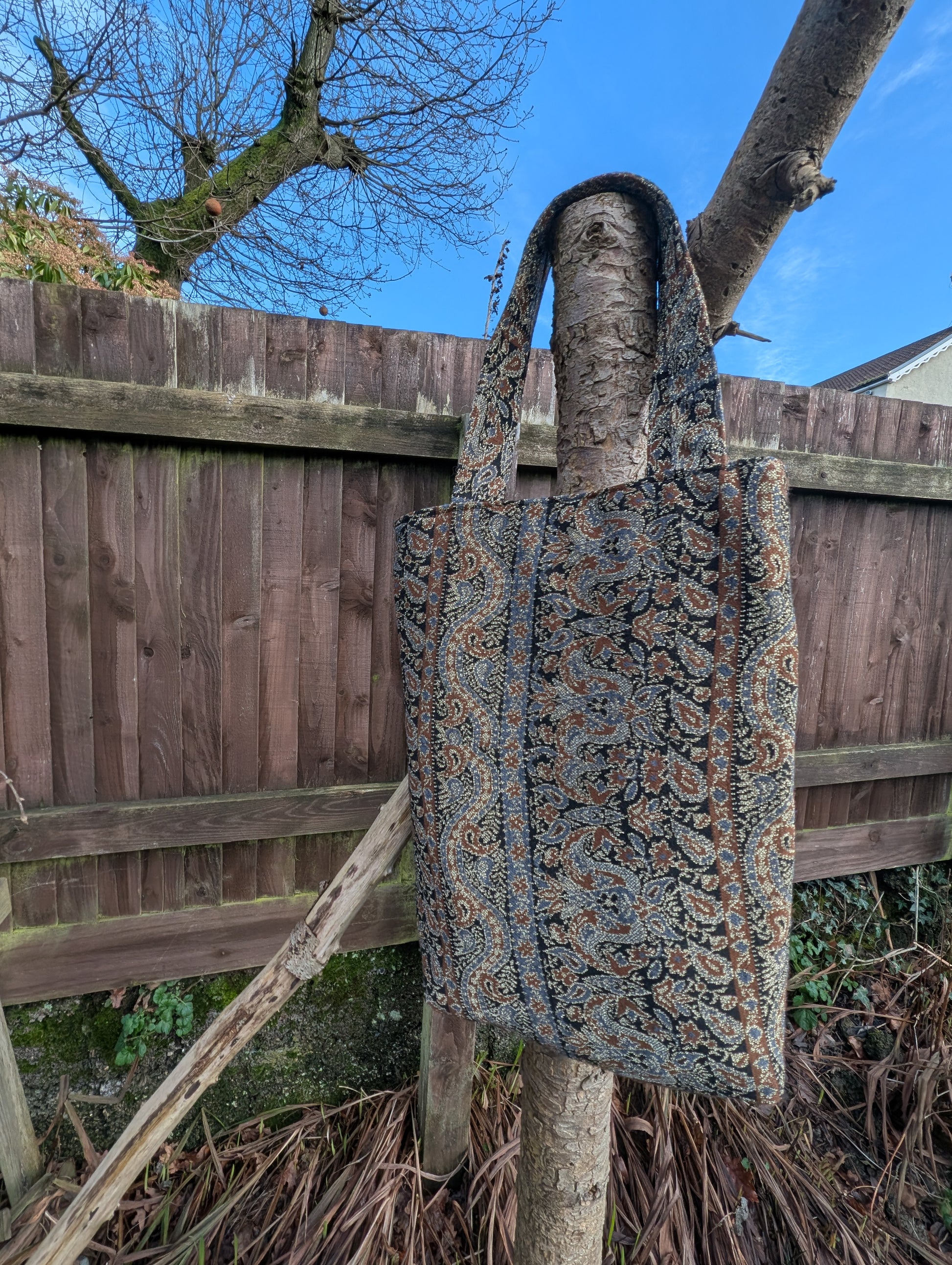 Bag glittery,Large tote Bag, Paisley, Bespoke, Retro, Soft Casual, Cute, Hand Made, Market Bag, Eco Friendly, Grocery Bag, Rustic - RelovedDesignsbyDawn