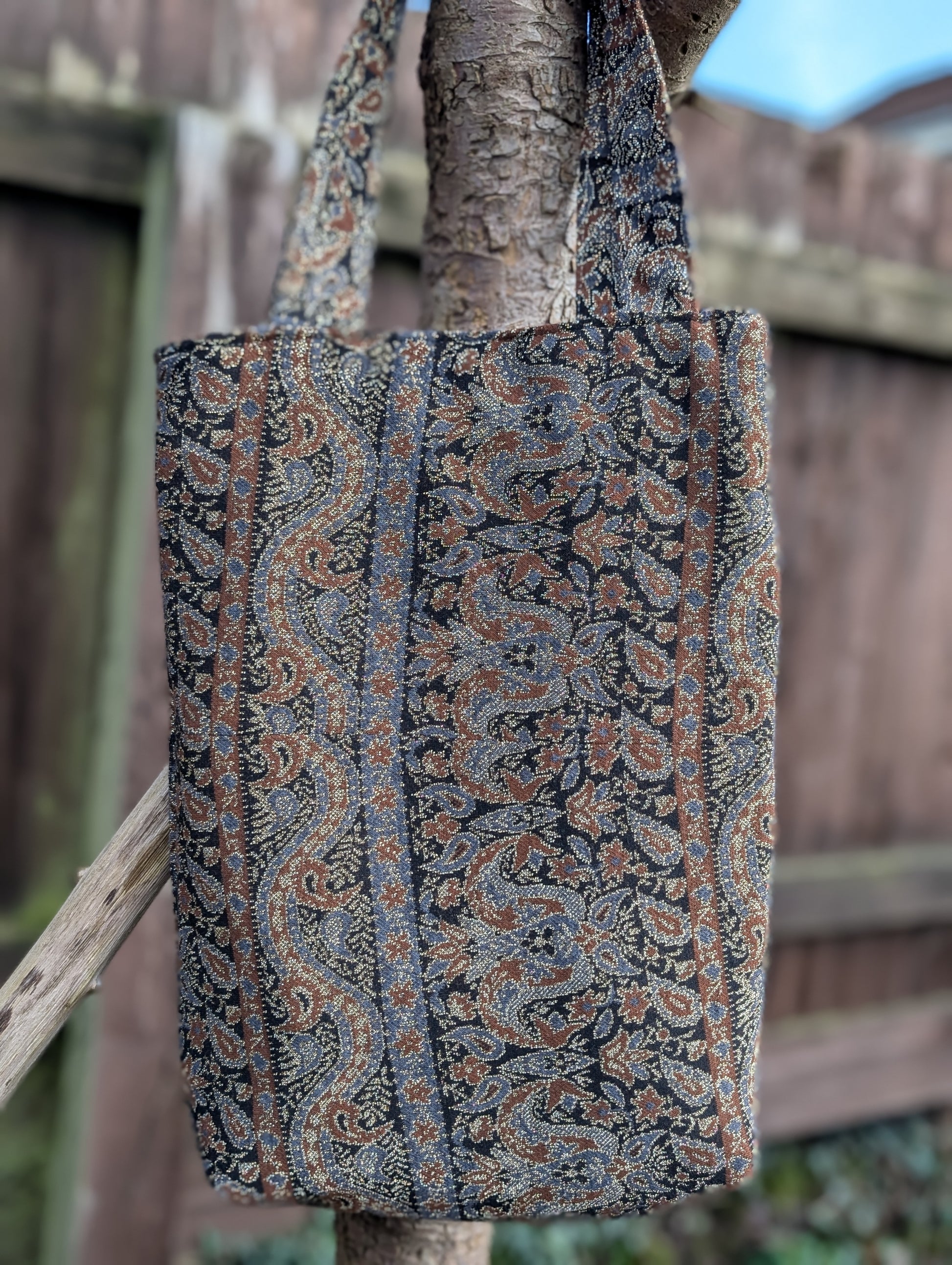Bag glittery,Large tote Bag, Paisley, Bespoke, Retro, Soft Casual, Cute, Hand Made, Market Bag, Eco Friendly, Grocery Bag, Rustic - RelovedDesignsbyDawn