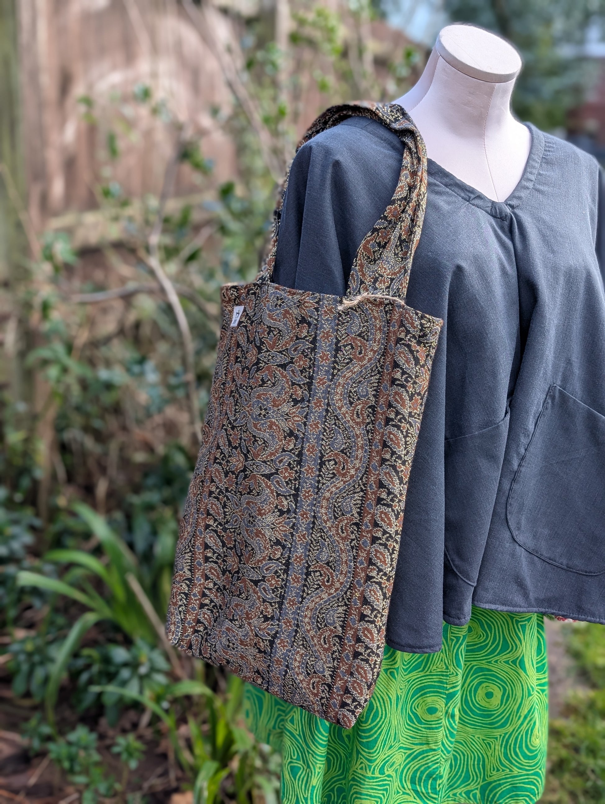 Bag glittery,Large tote Bag, Paisley, Bespoke, Retro, Soft Casual, Cute, Hand Made, Market Bag, Eco Friendly, Grocery Bag, Rustic - RelovedDesignsbyDawn