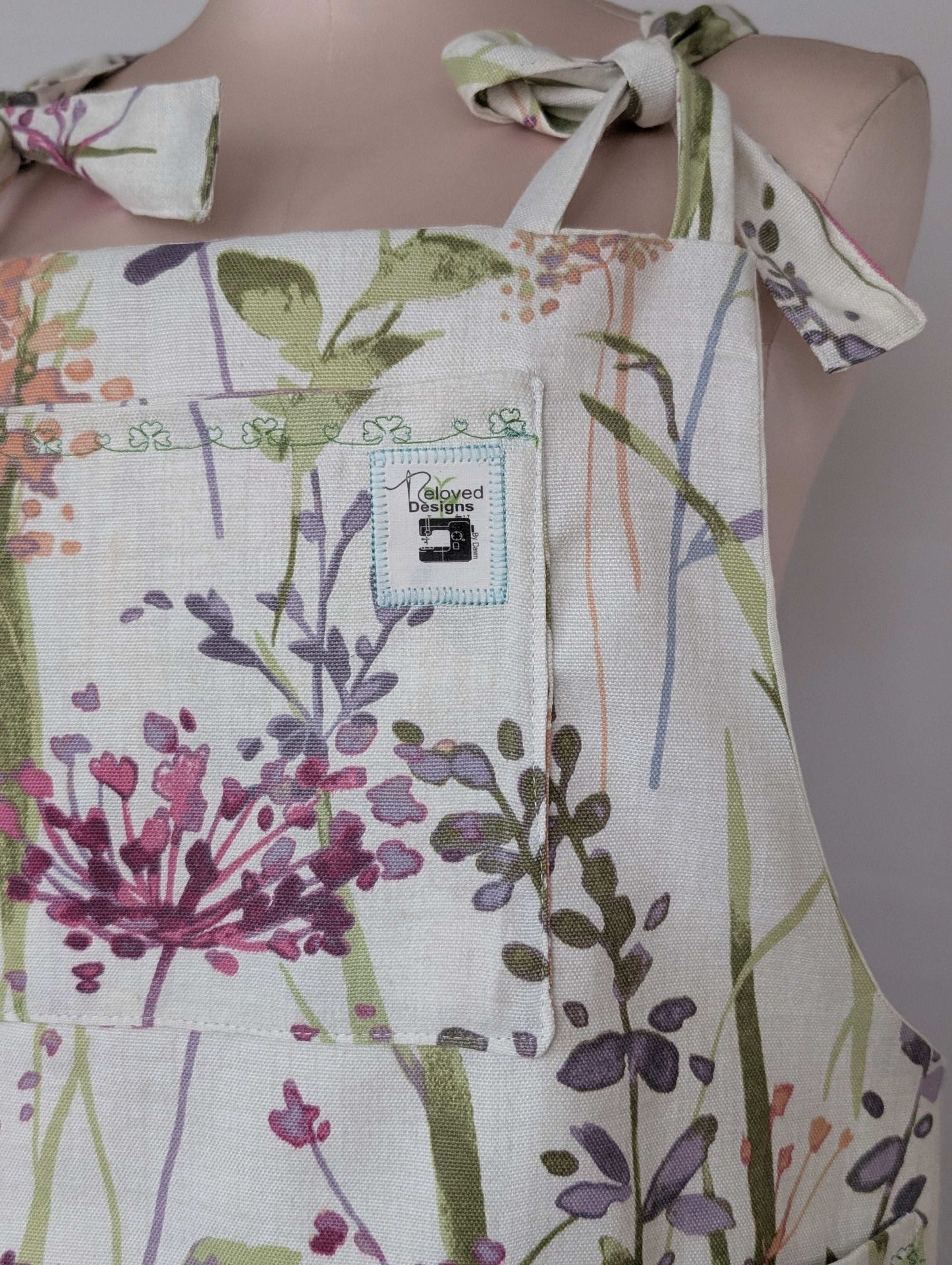 Dress size 12, floral dress, short pinafore dress, dungarees dress, tie top dress, apron dress, mini dress, pockets dress, spring flowers - RelovedDesignsbyDawn