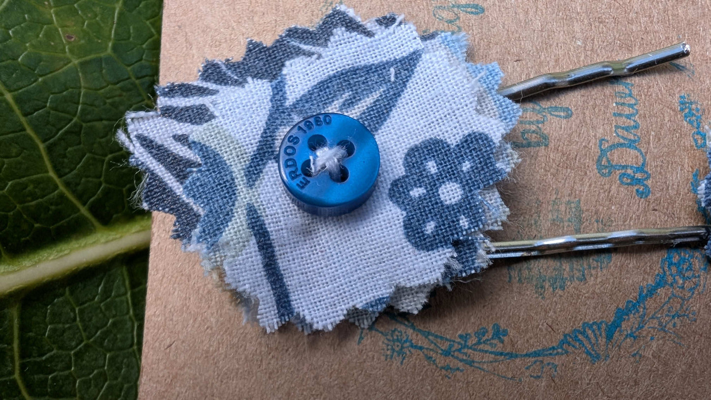hair slide, hair accessories, crafted hair decoration, pretty hair slide, hair grip blue, button hair pin, hair grip, pretty hair slide - RelovedDesignsbyDawn