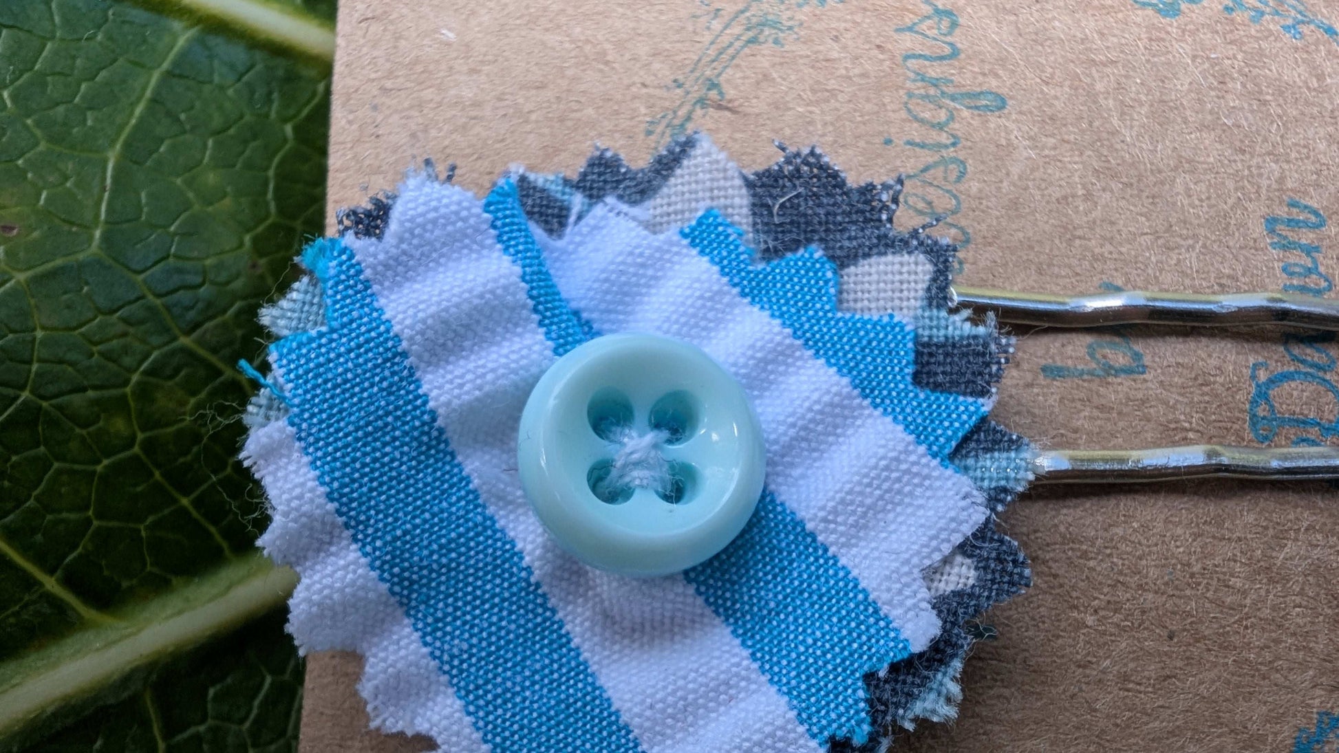 hair slide, hair accessories, crafted hair decoration, pretty hair slide, hair grip blue, button hair pin, hair grip, pretty hair slide - RelovedDesignsbyDawn