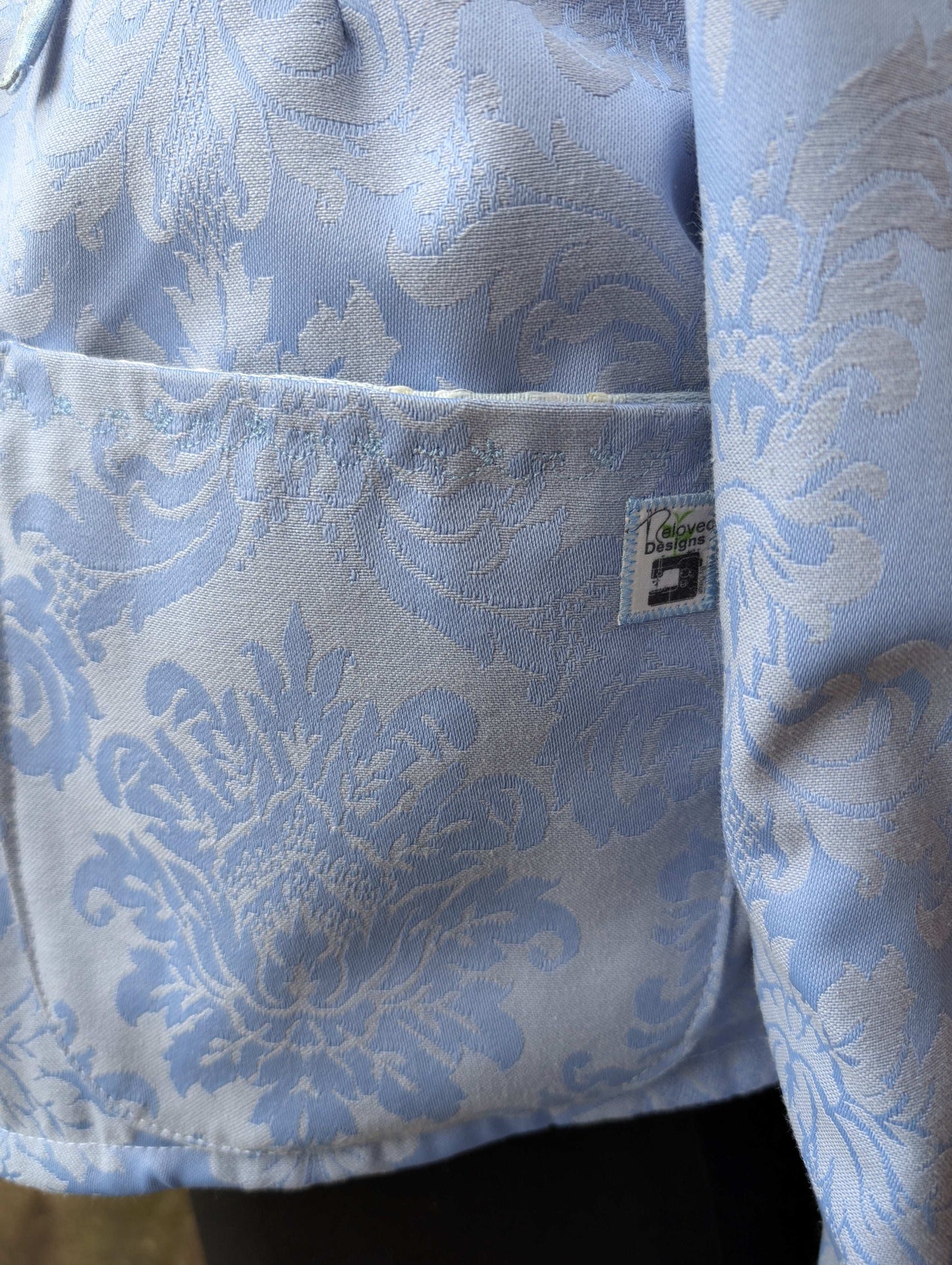 Jacket hooded-cropped jacket-size 14-hooded blue coat-fairy style jacket-jacquard fabric jacket-pixie jacket-pretty blue coat-reworked