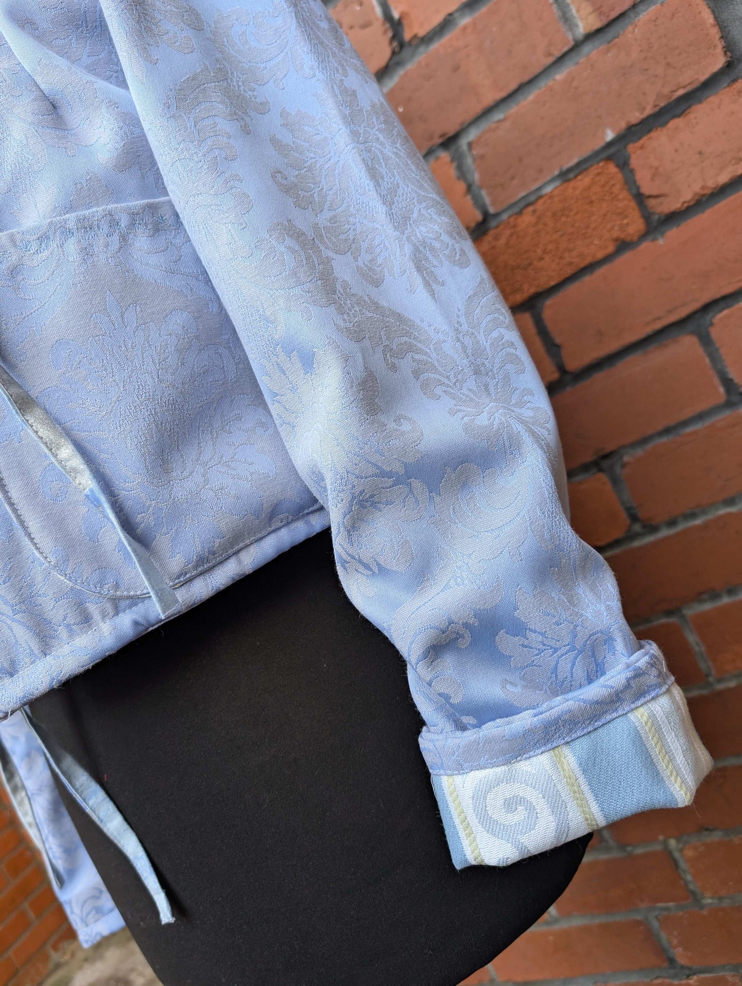 Jacket hooded-cropped jacket-size 14-hooded blue coat-fairy style jacket-jacquard fabric jacket-pixie jacket-pretty blue coat-reworked