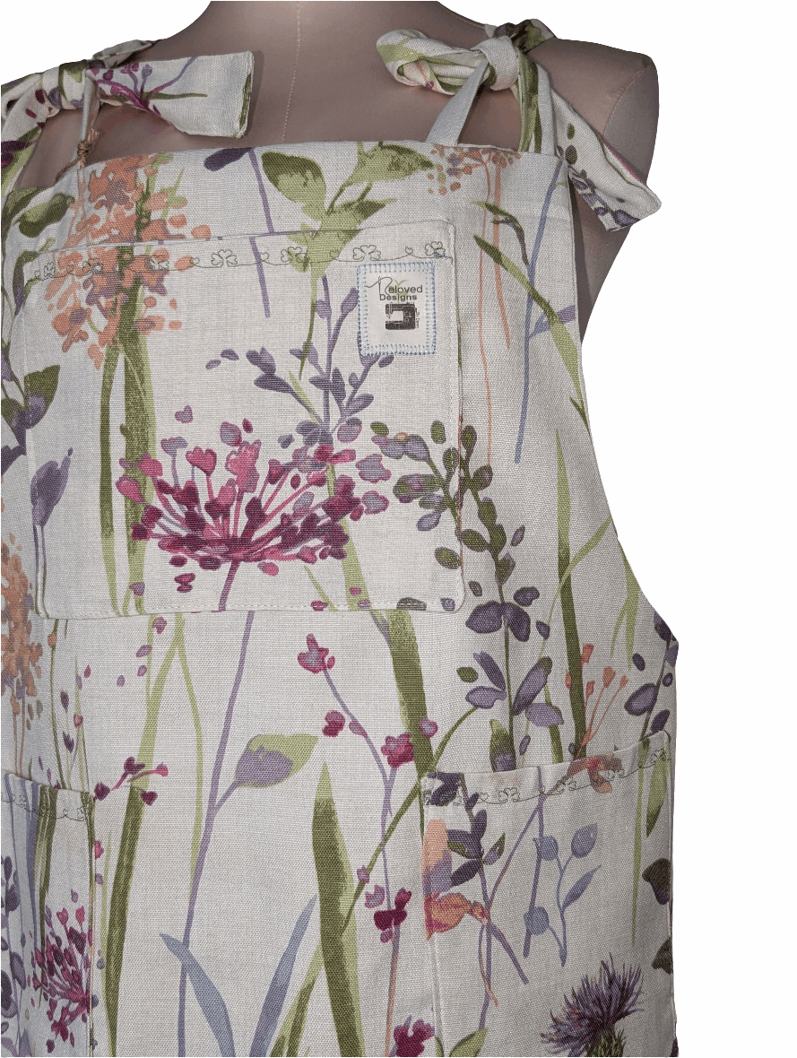 Dress size 12, floral dress, short pinafore dress, dungarees dress, tie top dress, apron dress, mini dress, pockets dress, spring flowers - RelovedDesignsbyDawn