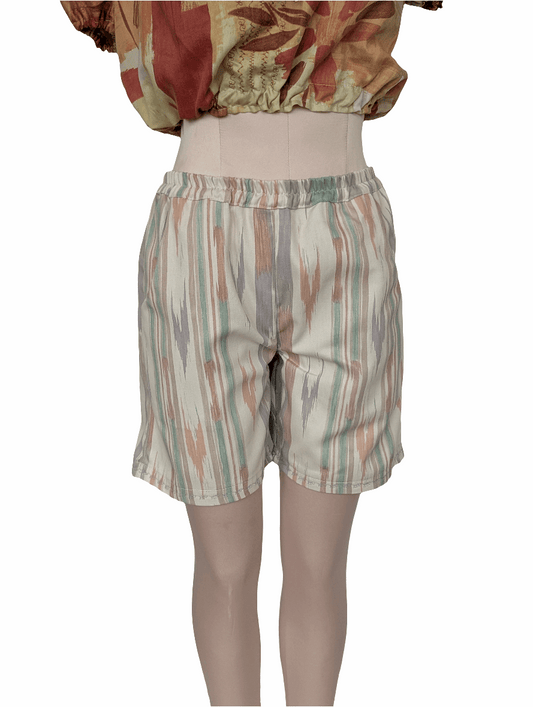 Shorts size 10, striped vintage fabric shorts, mid thigh shorts, summer shorts, summer clothes, beachwear, holiday, festival, 90s pattern - RelovedDesignsbyDawn