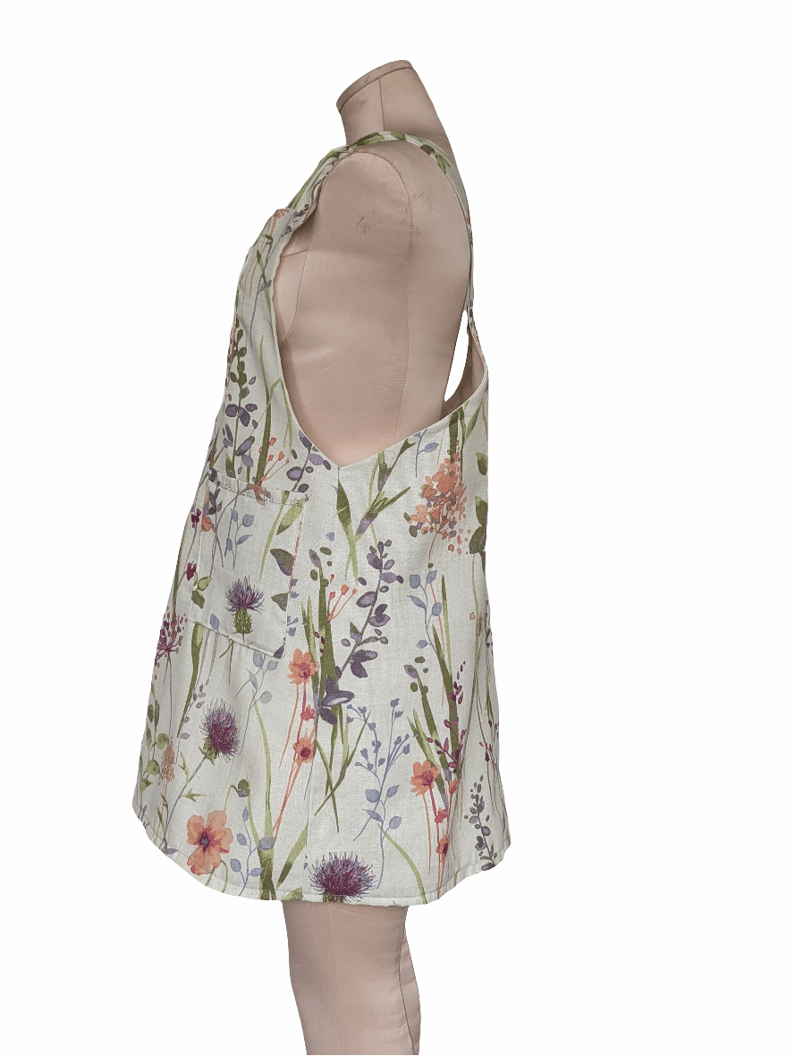 Dress size 12, floral dress, short pinafore dress, dungarees dress, tie top dress, apron dress, mini dress, pockets dress, spring flowers - RelovedDesignsbyDawn