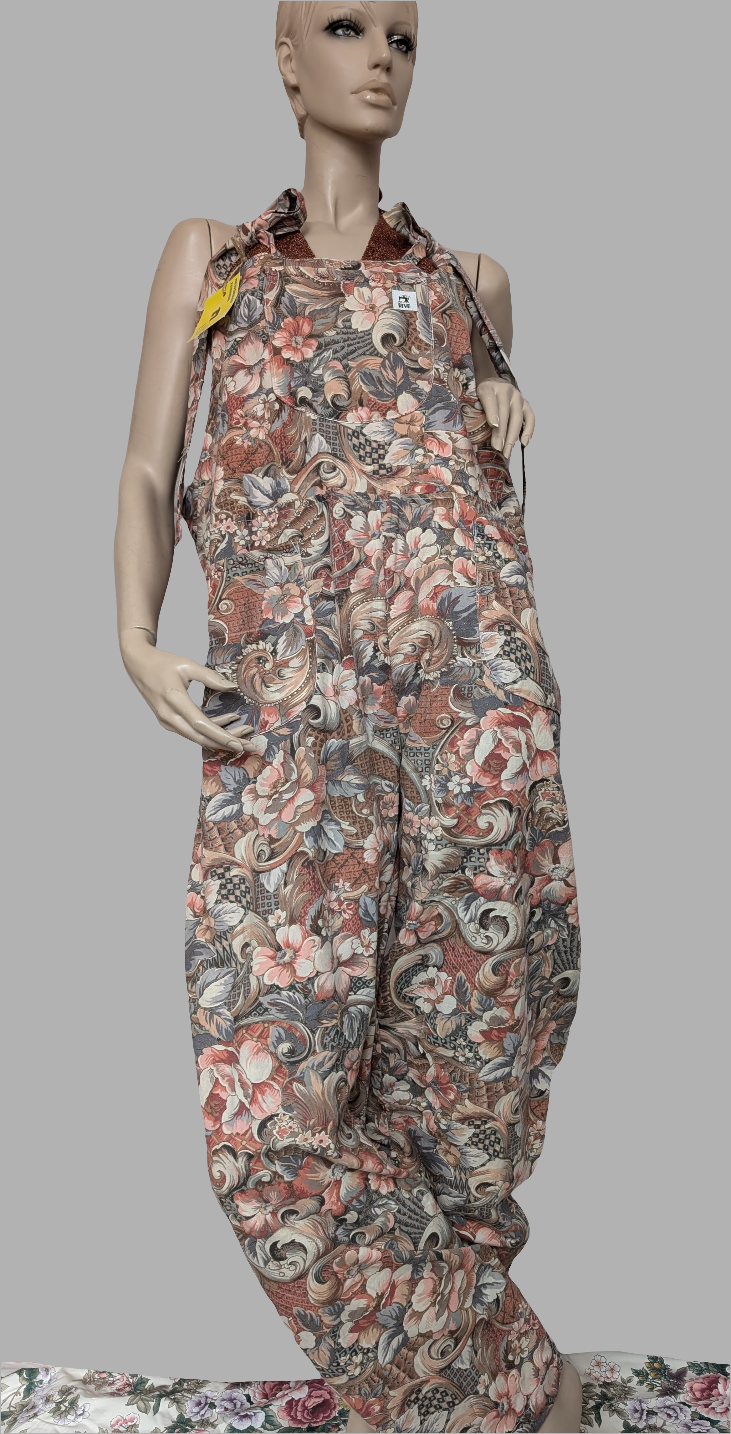 Dungarees size 16-18/XL,  vintage floral patterned dungarees, Baggy fit dungarees. Sustainable fashion dungarees, reworked clothing. RelovedDesignsbyDawn