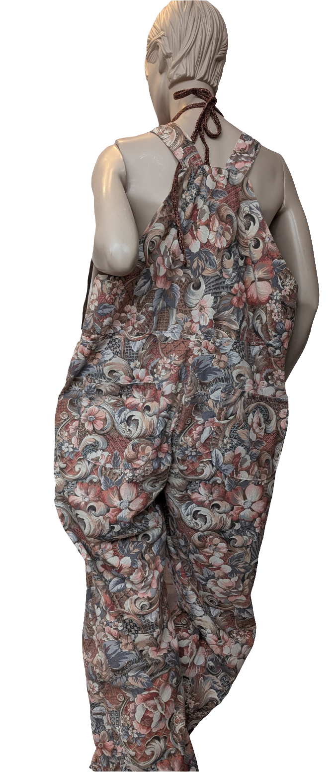 Dungarees size 16-18/XL,  vintage floral patterned dungarees, Baggy fit dungarees. Sustainable fashion dungarees, reworked clothing. RelovedDesignsbyDawn