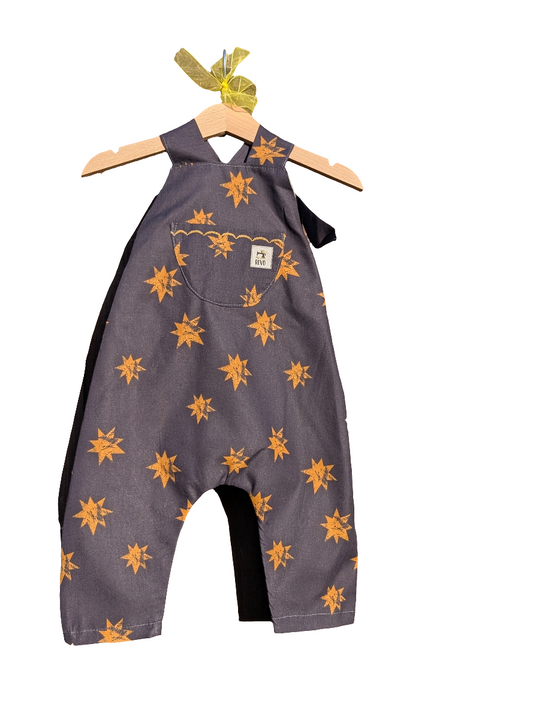 Baby Dungarees 6-9m-gold stars romper-celestial baby suit-reworked kids clothes.