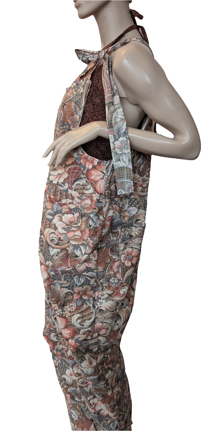 Dungarees size 16-18/XL,  vintage floral patterned dungarees, Baggy fit dungarees. Sustainable fashion dungarees, reworked clothing. RelovedDesignsbyDawn