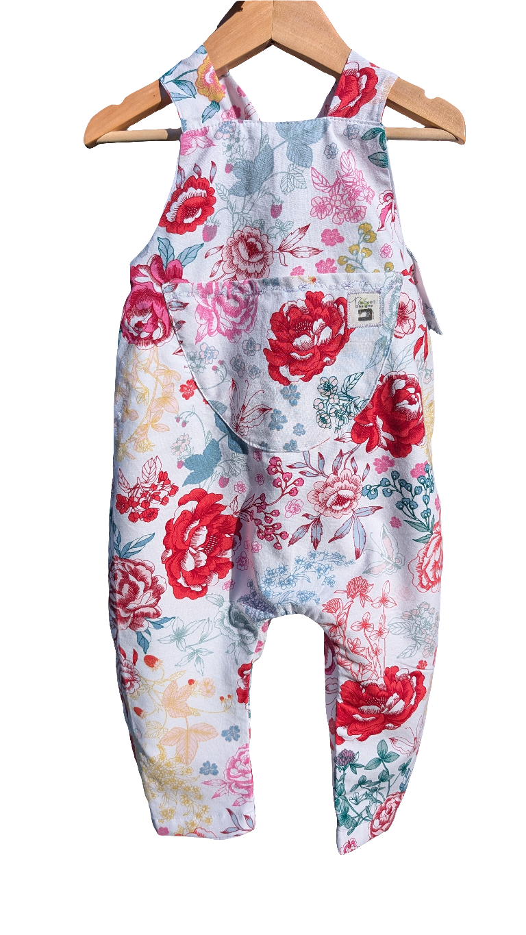Toddler, baby dungarees, romper, 18-24m child's dungarees, rose print dungarees baby, baby all in one, baby suit, sustainable baby gift.