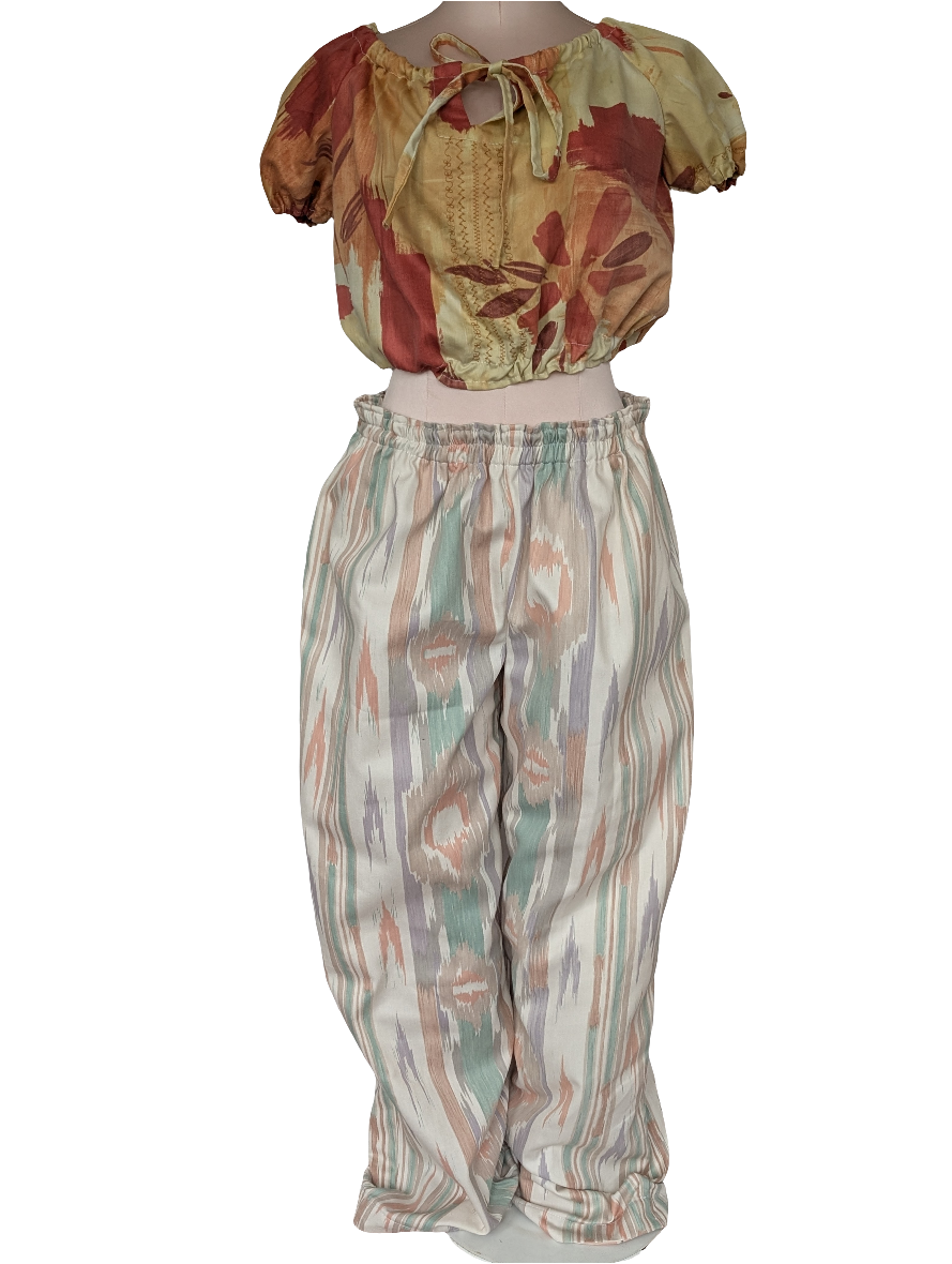 Trousers size 16, stretch waist trousers, reworked vintage pattern abstract wide leg trousers, baggy trousers, loose comfy pants, eco