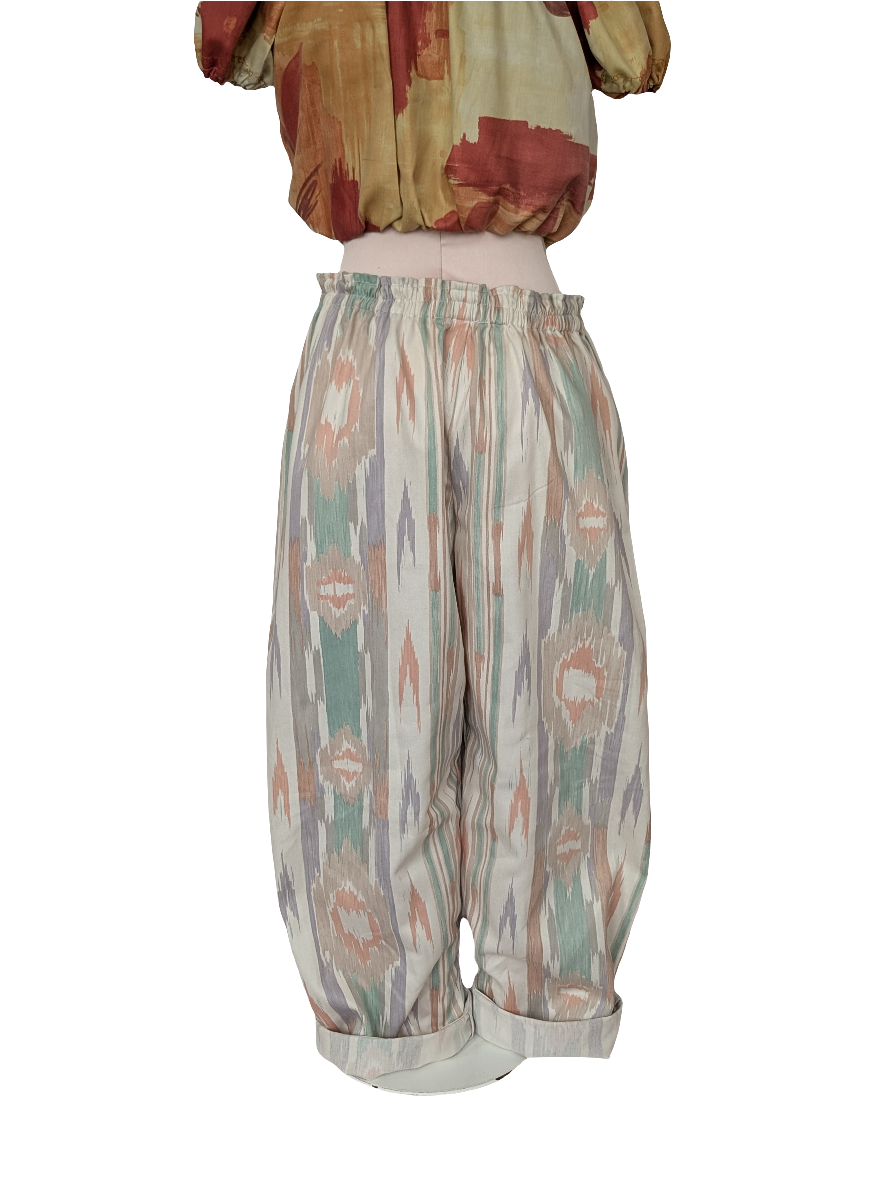 Trousers size 16, stretch waist trousers, reworked vintage pattern abstract wide leg trousers, baggy trousers, loose comfy pants, eco