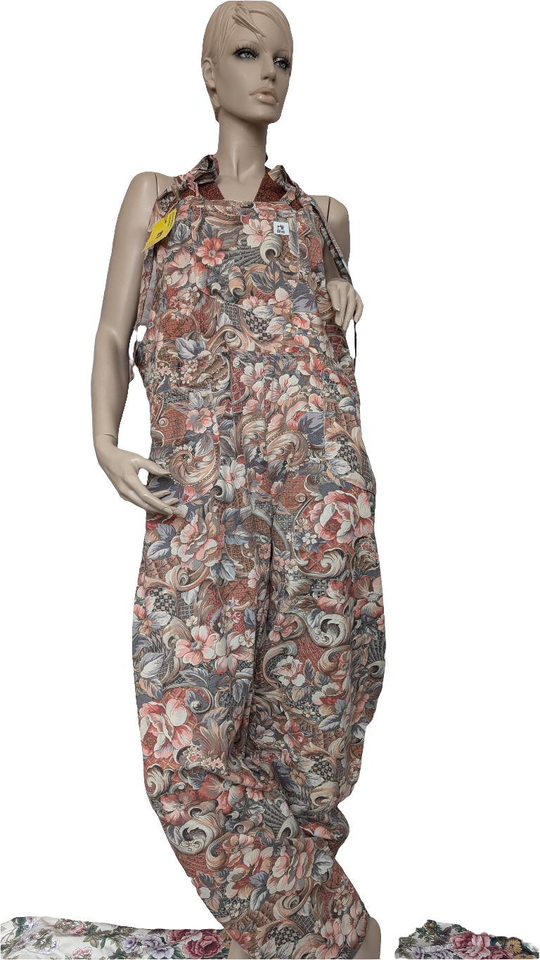 Dungarees size 16-18/XL,  vintage floral patterned dungarees, Baggy fit dungarees. Sustainable fashion dungarees, reworked clothing. RelovedDesignsbyDawn