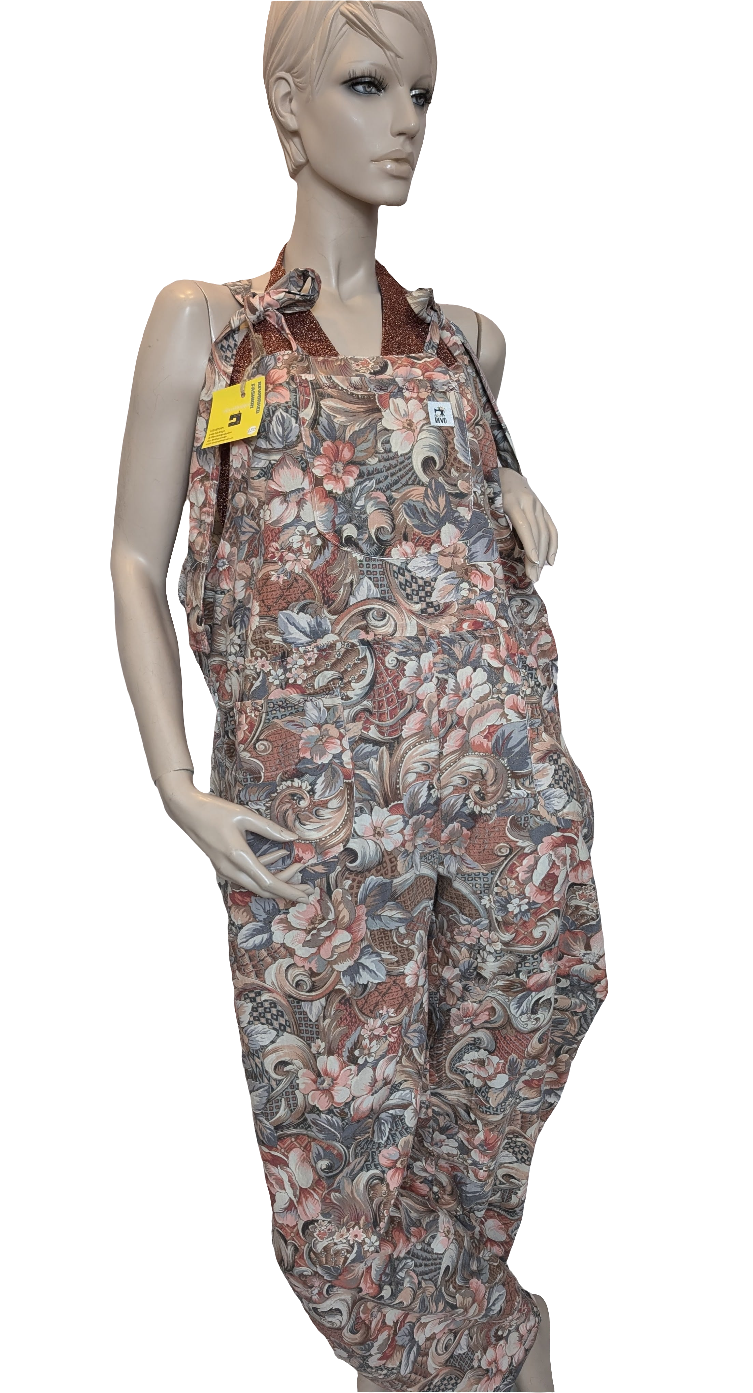 Dungarees size 16-18/XL,  vintage floral patterned dungarees, Baggy fit dungarees. Sustainable fashion dungarees, reworked clothing. RelovedDesignsbyDawn