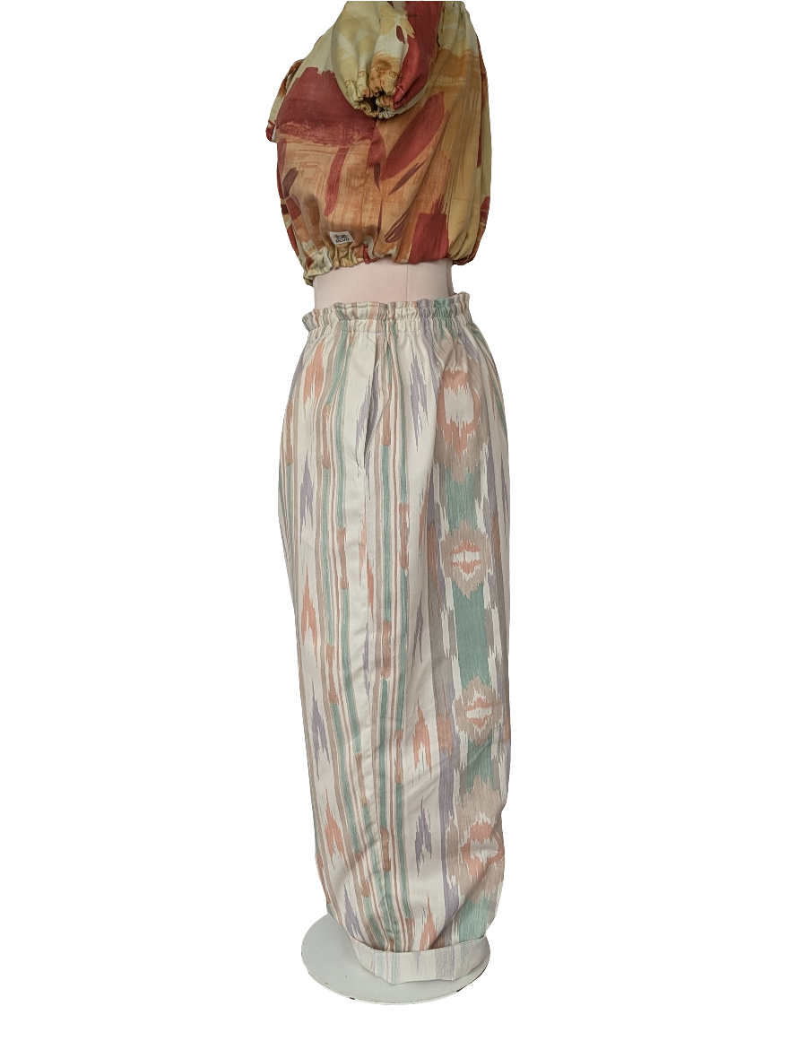 Trousers size 16, stretch waist trousers, reworked vintage pattern abstract wide leg trousers, baggy trousers, loose comfy pants, eco