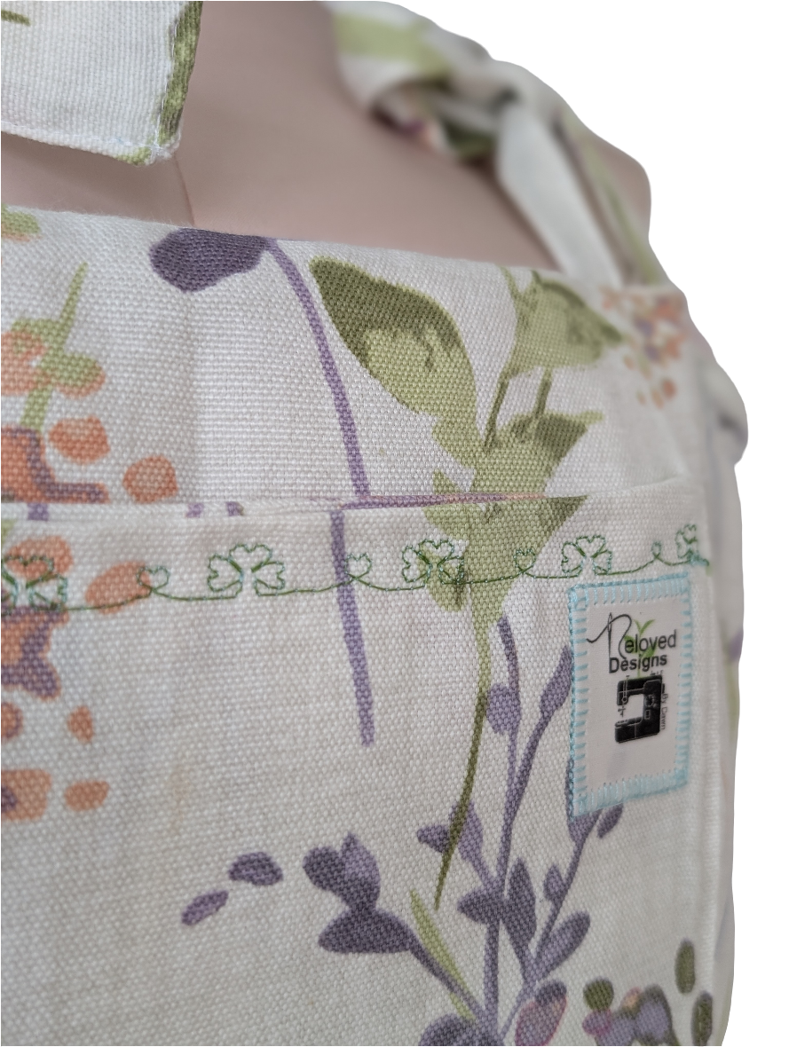 Dress size 12, floral dress, short pinafore dress, dungarees dress, tie top dress, apron dress, mini dress, pockets dress, spring flowers