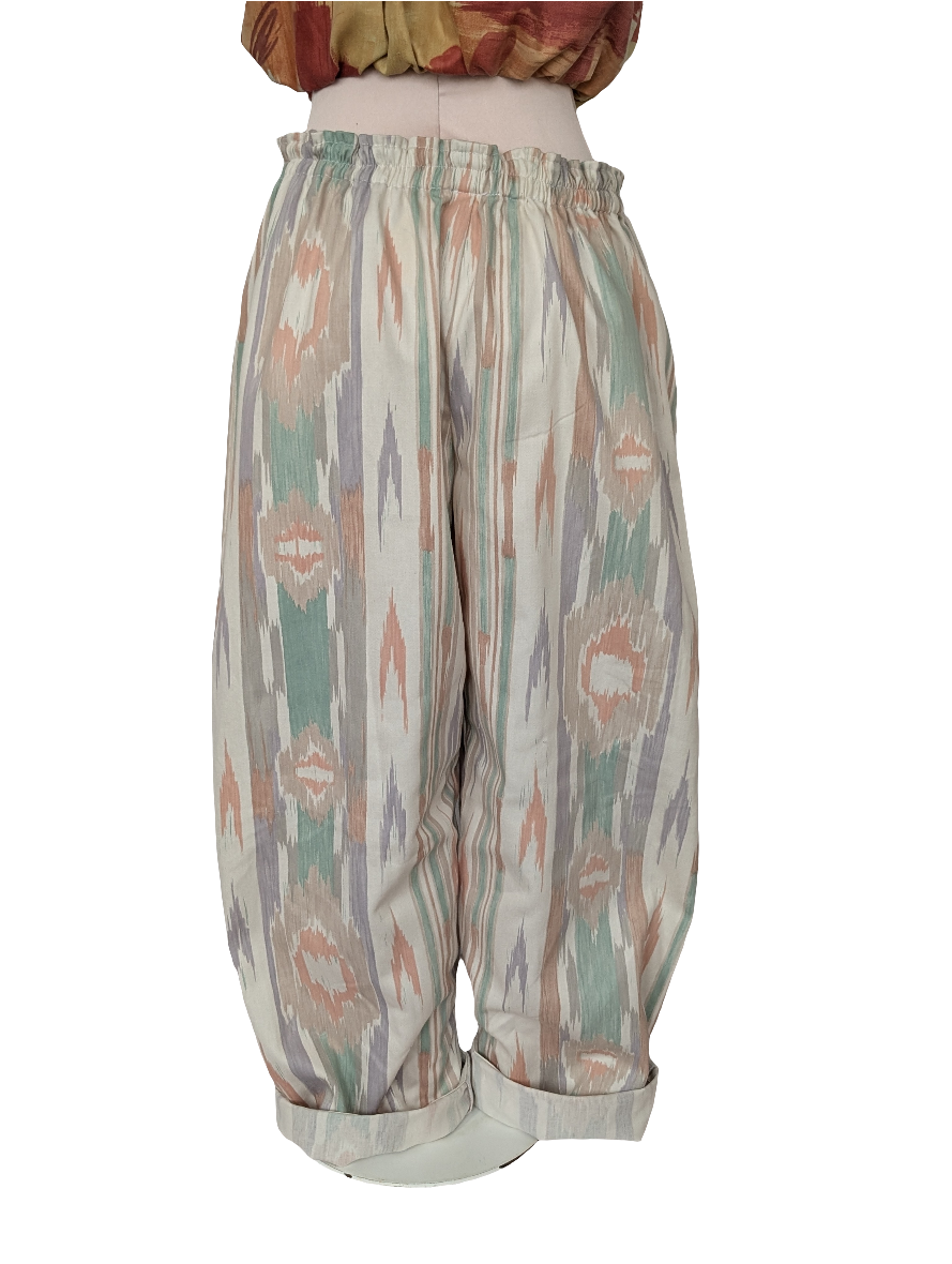 Trousers size 16, stretch waist trousers, reworked vintage pattern abstract wide leg trousers, baggy trousers, loose comfy pants, eco