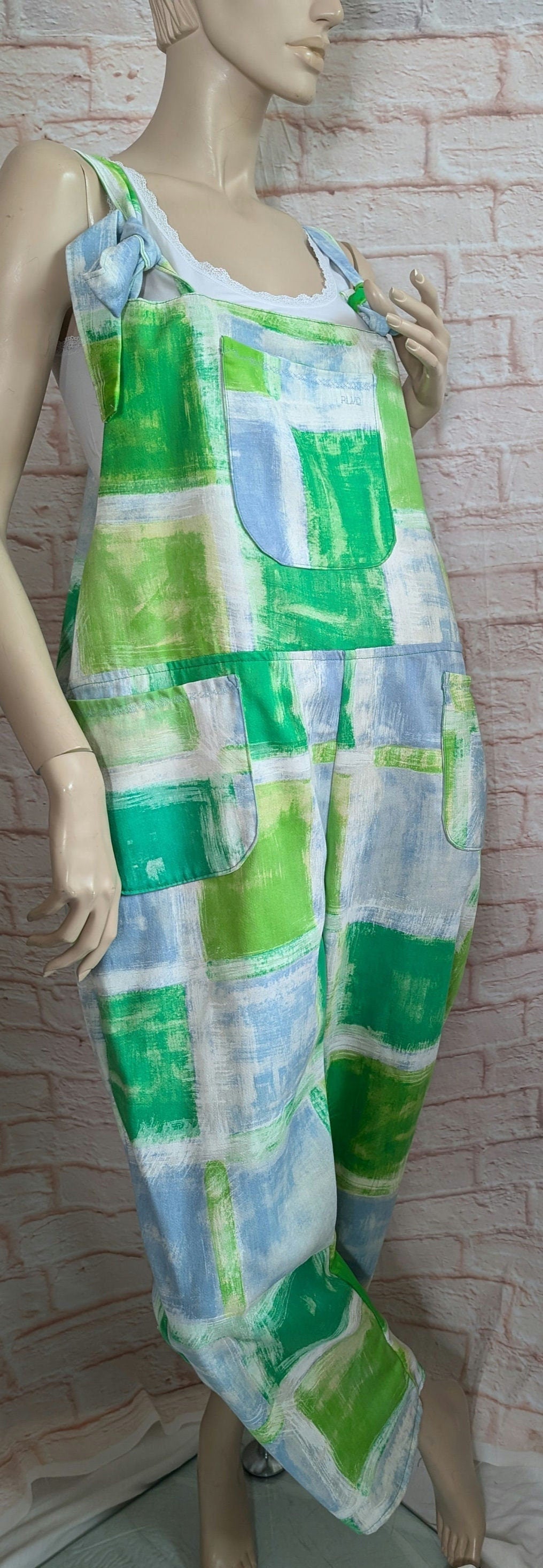 dungarees size 16, green dungarees, colourful overalls.