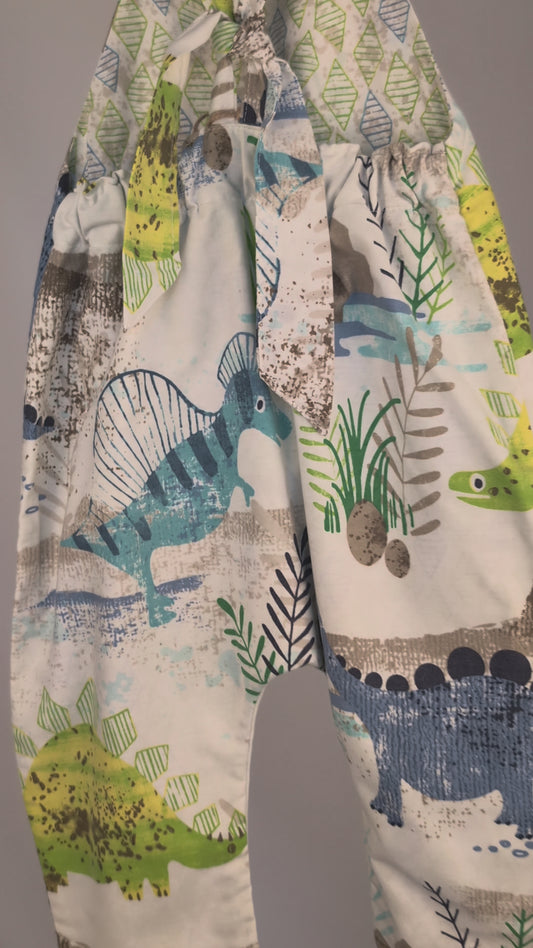 Dinosaur Dungarees, romper,(12-18m)  sustainable children's gift.