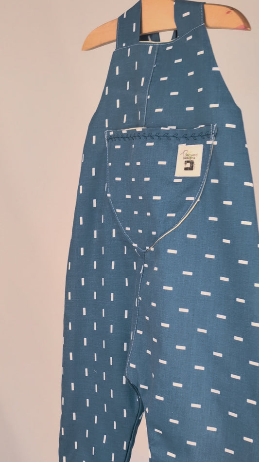 Fleck Blue Dungarees, romper,(12-18m)  sustainable children's gift.