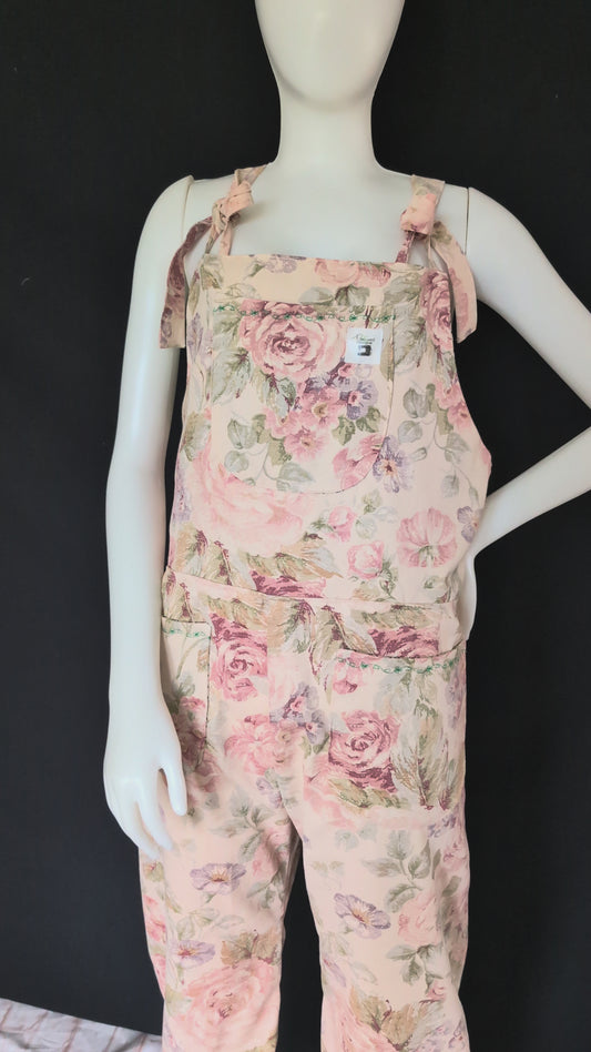 Dungarees size 12-vintage floral print- tie top overalls-pretty floral jumpsuit