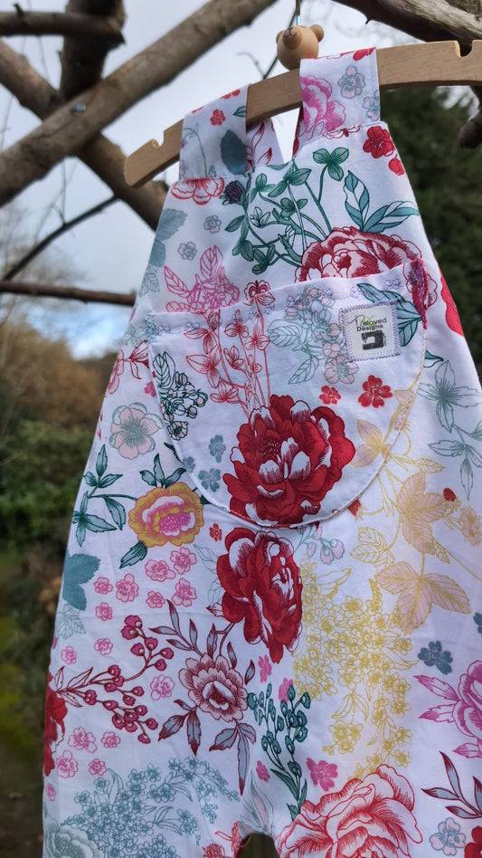 Child Dungarees, romper, age 2/3 kids dungarees, vintage floral print dungarees baby, baby all in one suit, sustainable baby gift.