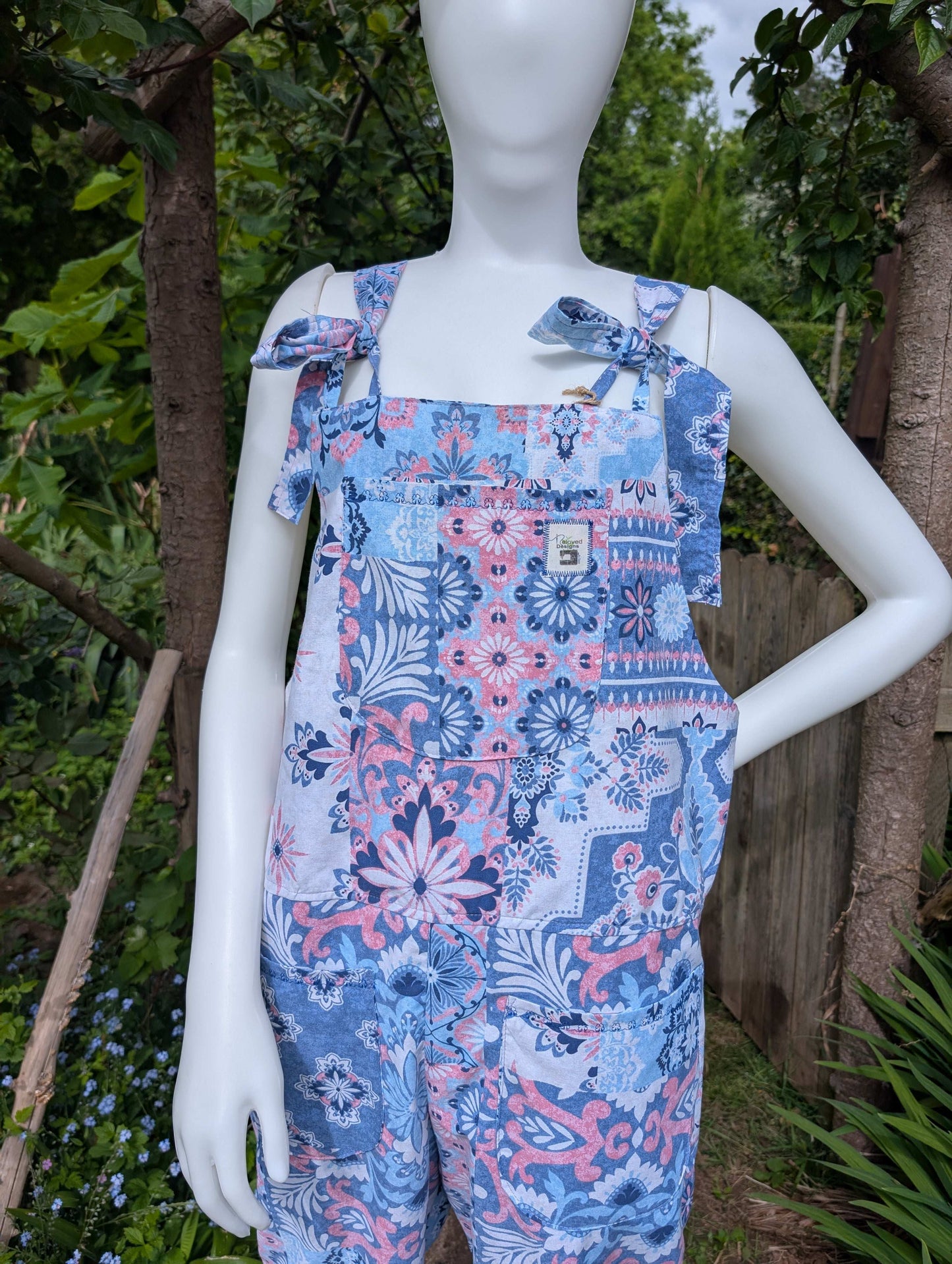 dungarees size 12-floral clothing-overalls-all in one-jumpsuit-cotton dungarees-reworked clothing