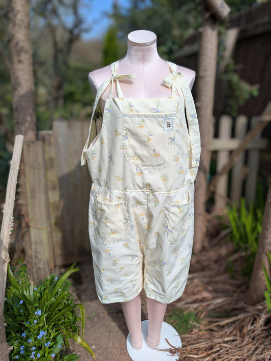 Dungarees-size 14-cottage style floral dungarees-jumpsuit-all-in-one-pantsuit-vintage floral pattern-whimsy-barn-cropped dungarees-summer