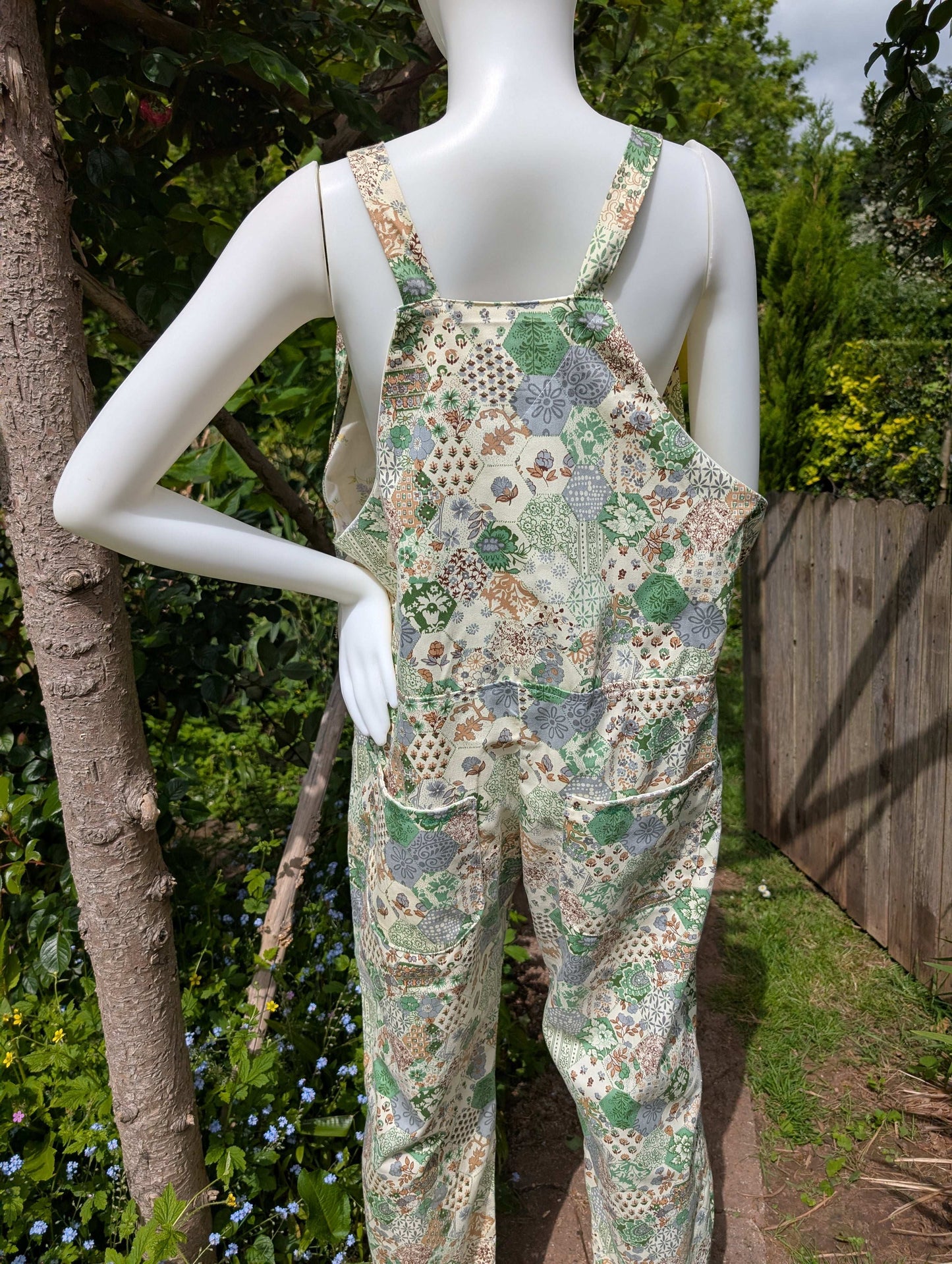 dungarees size 14-floral clothing-overalls-all in one-jumpsuit-cotton dungarees-reworked clothing