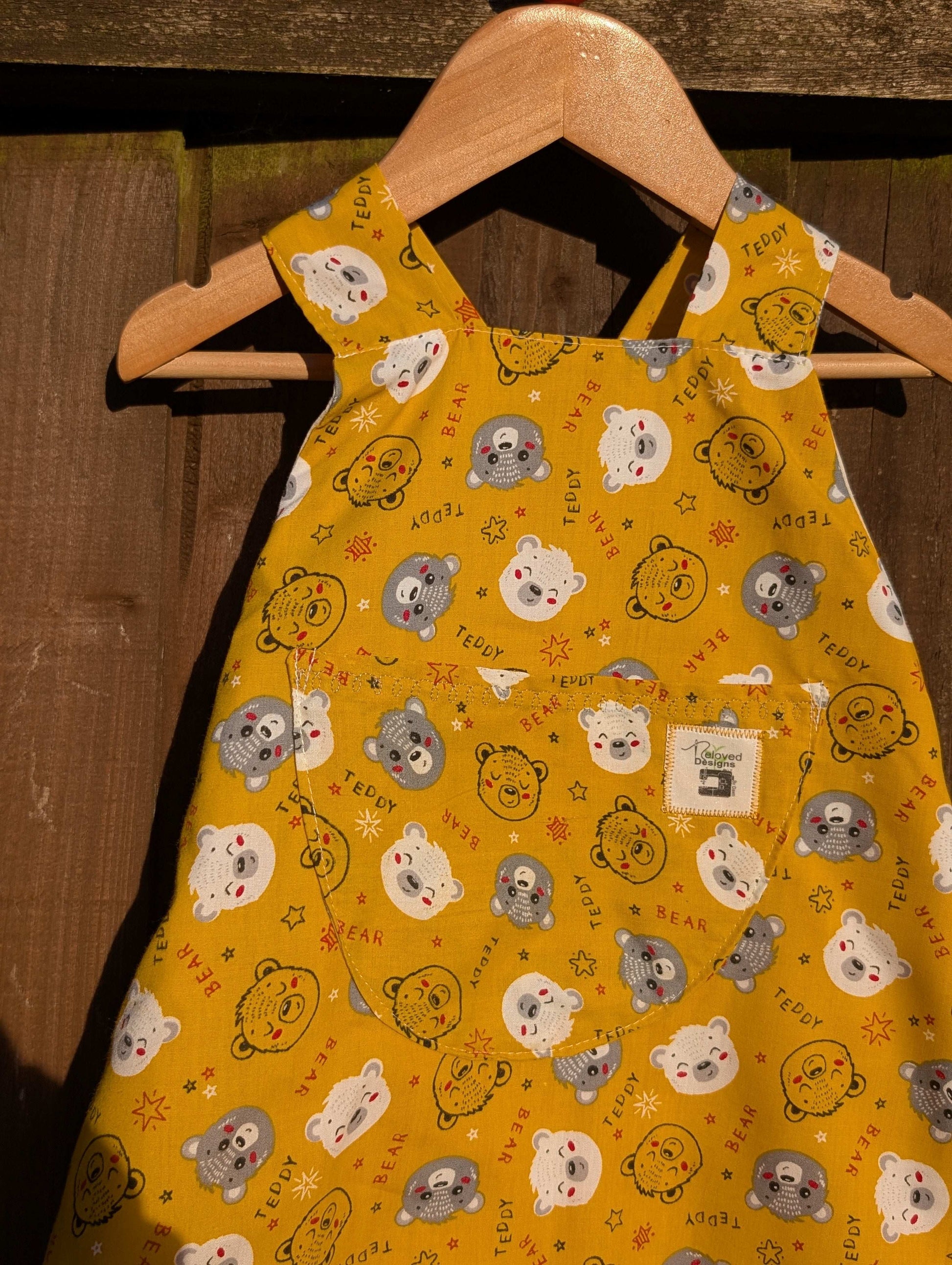 Child all in one-dunga-romper-age 3-4yrs and 6-9m-teddy's pattern-bears print kids-baby gift idea-mini dungarees-baby-toddler