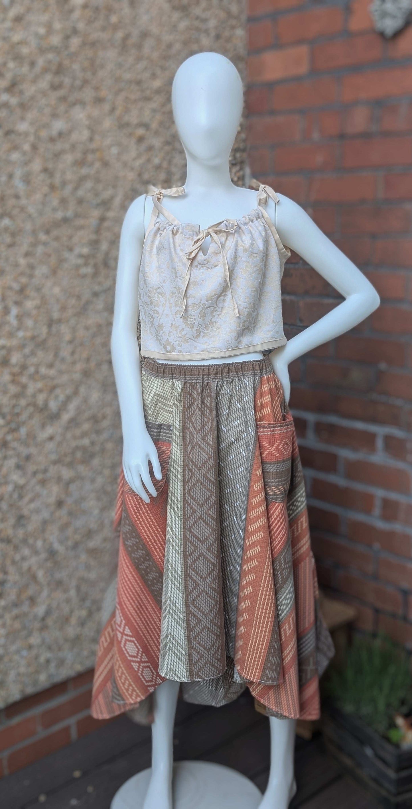 cropped top, strappy top, vest, blouse size 12, whimsical top, hippy top, cami top, reworked top, ribbon straps top, summer vest