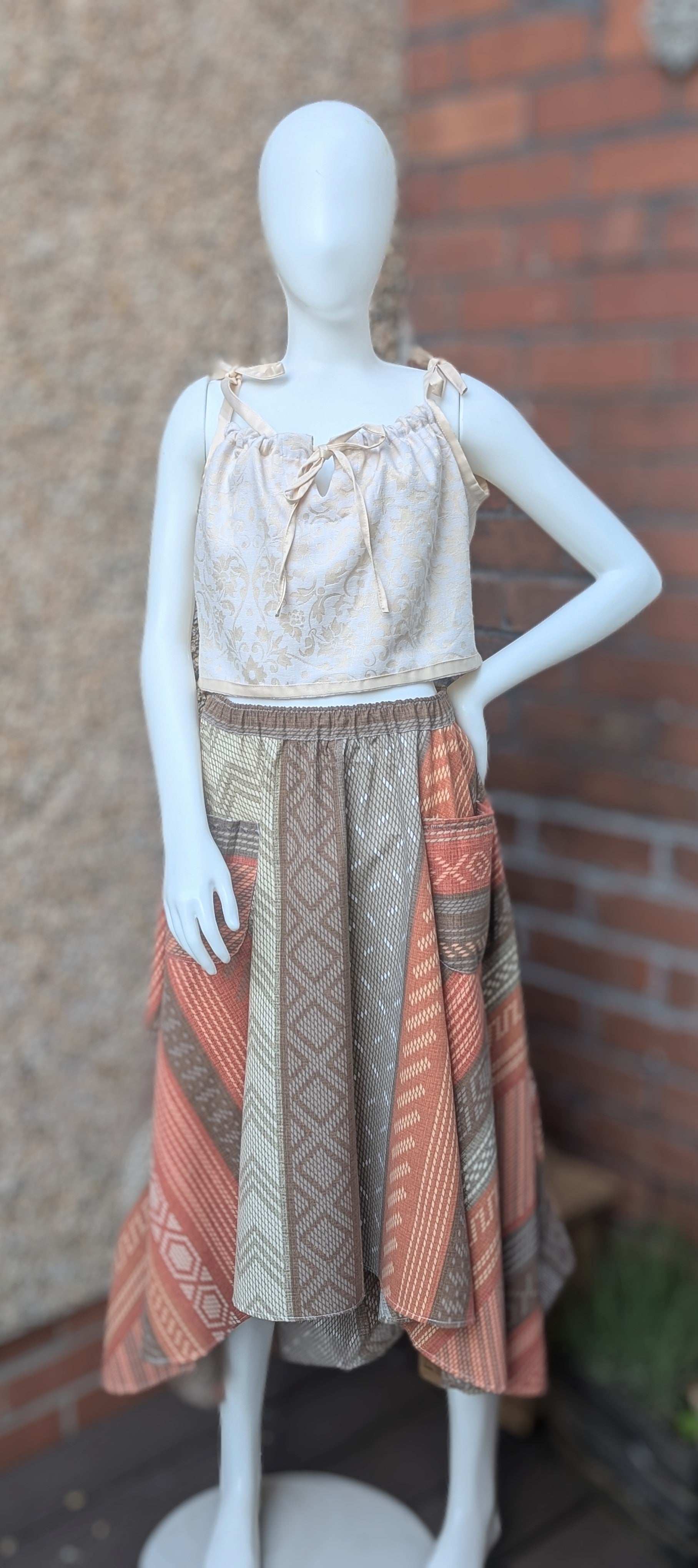 cropped top, strappy top, vest, blouse size 12, whimsical top, hippy top, cami top, reworked top, ribbon straps top, summer vest